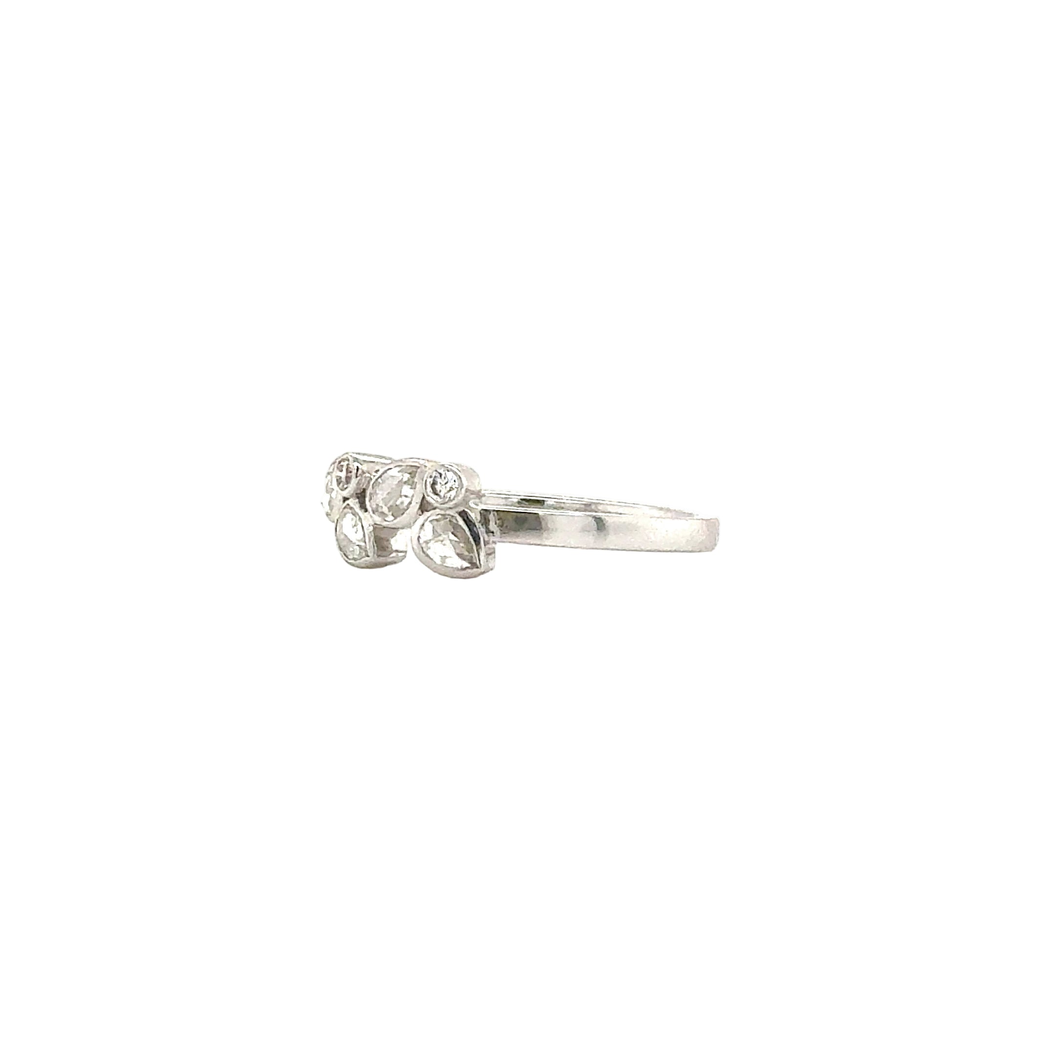 Rose Cut Pear & Round shape Diamond Ring in 18K White Gold - Jackson Hole Jewelry Company