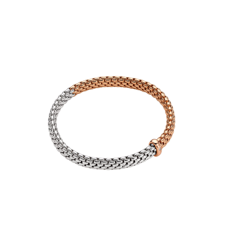 FOPE VENDOME 18K Gold Flex'it Bracelet with Bicolor Mesh and a White Diamond - Jackson Hole Jewelry Company