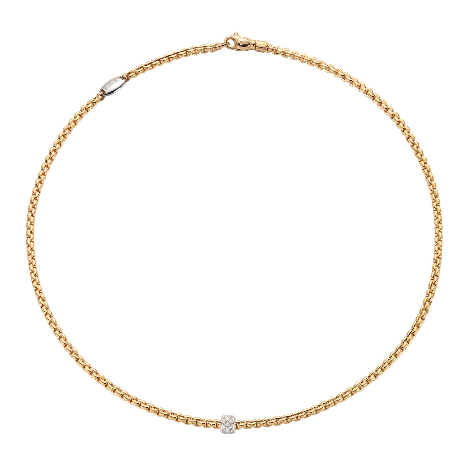 FOPE EKA 18K Gold Necklace with White Diamond Pavé Rondel - 0.19 carats - Jackson Hole Jewelry Company