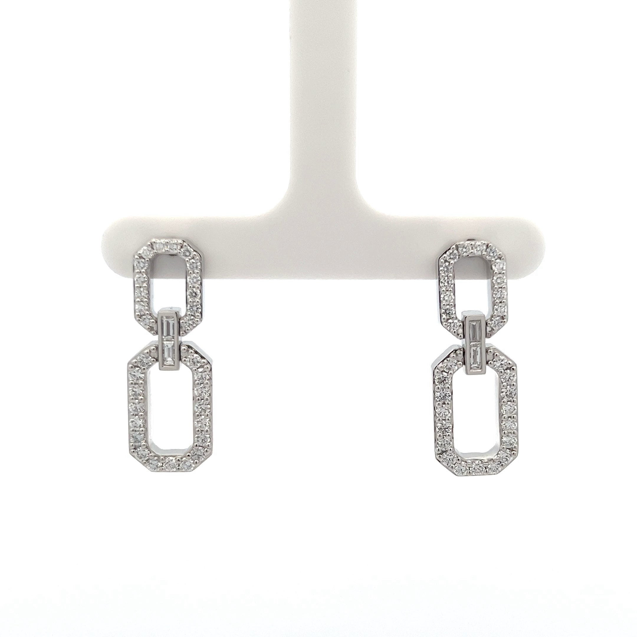 1.5Xcttw 18K White Gold Link Drop Earrings with Baguettes - Jackson Hole Jewelry Company