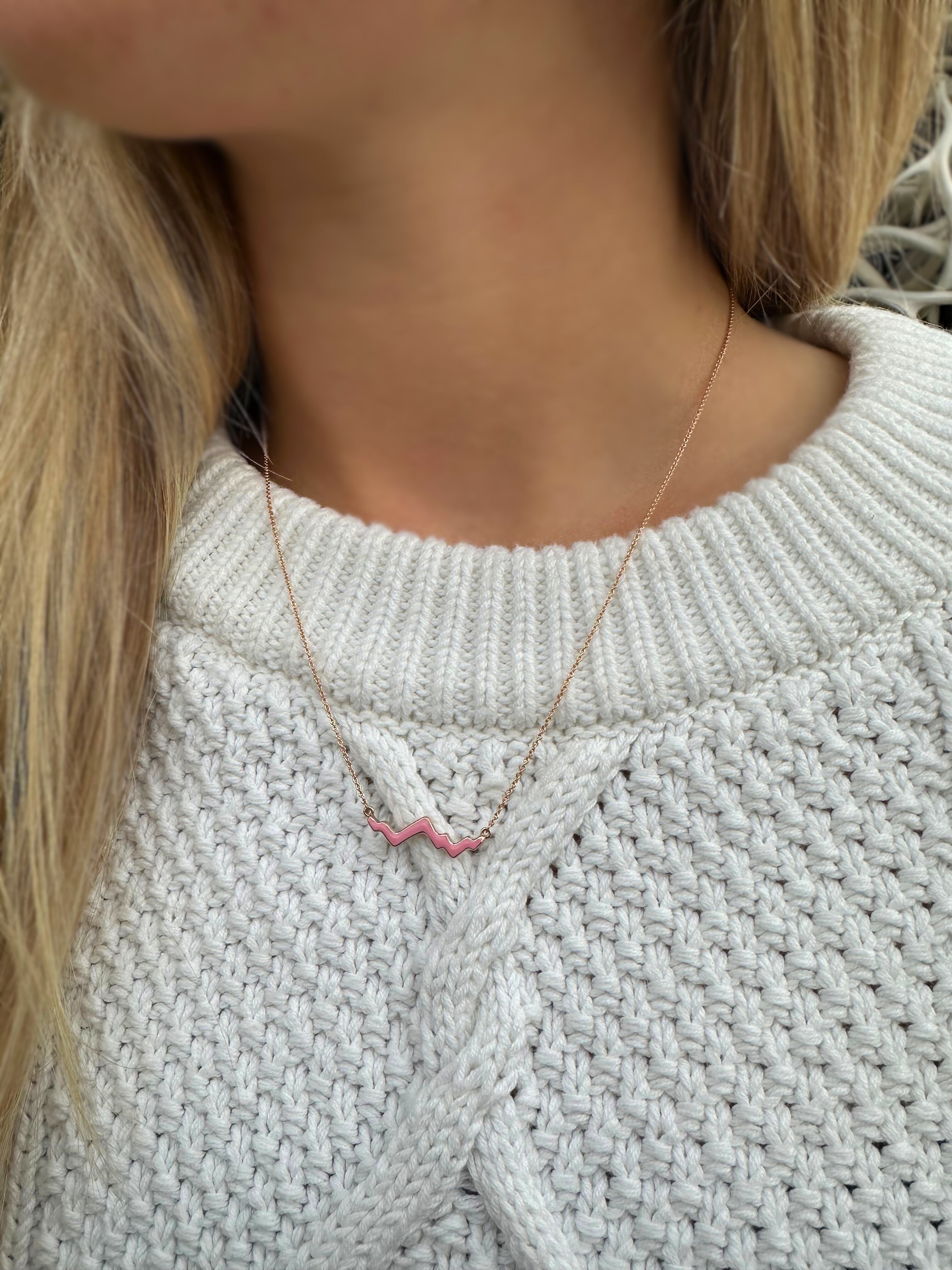 Teton Outline Necklace with Pink Enamel in 14K Rose Gold - Jackson Hole Jewelry Company