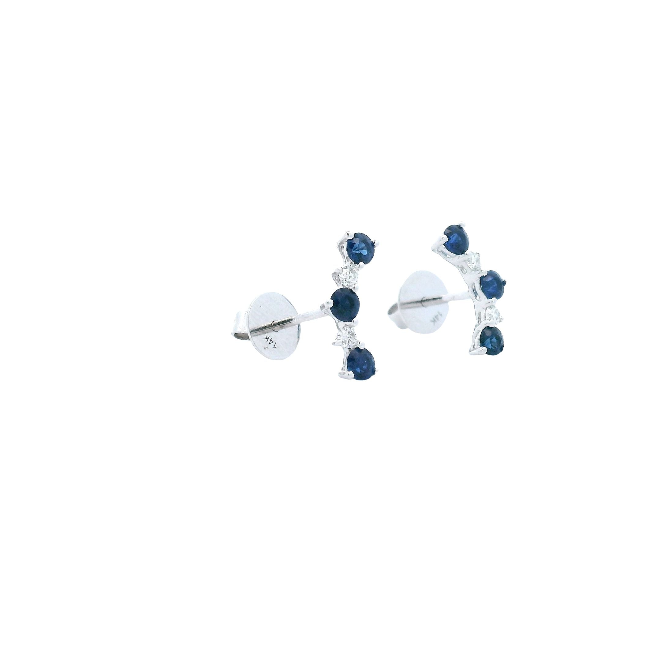 .09RDB .57SP 14K White Gold Diamond and Sapphire Climber Studs - Jackson Hole Jewelry Company