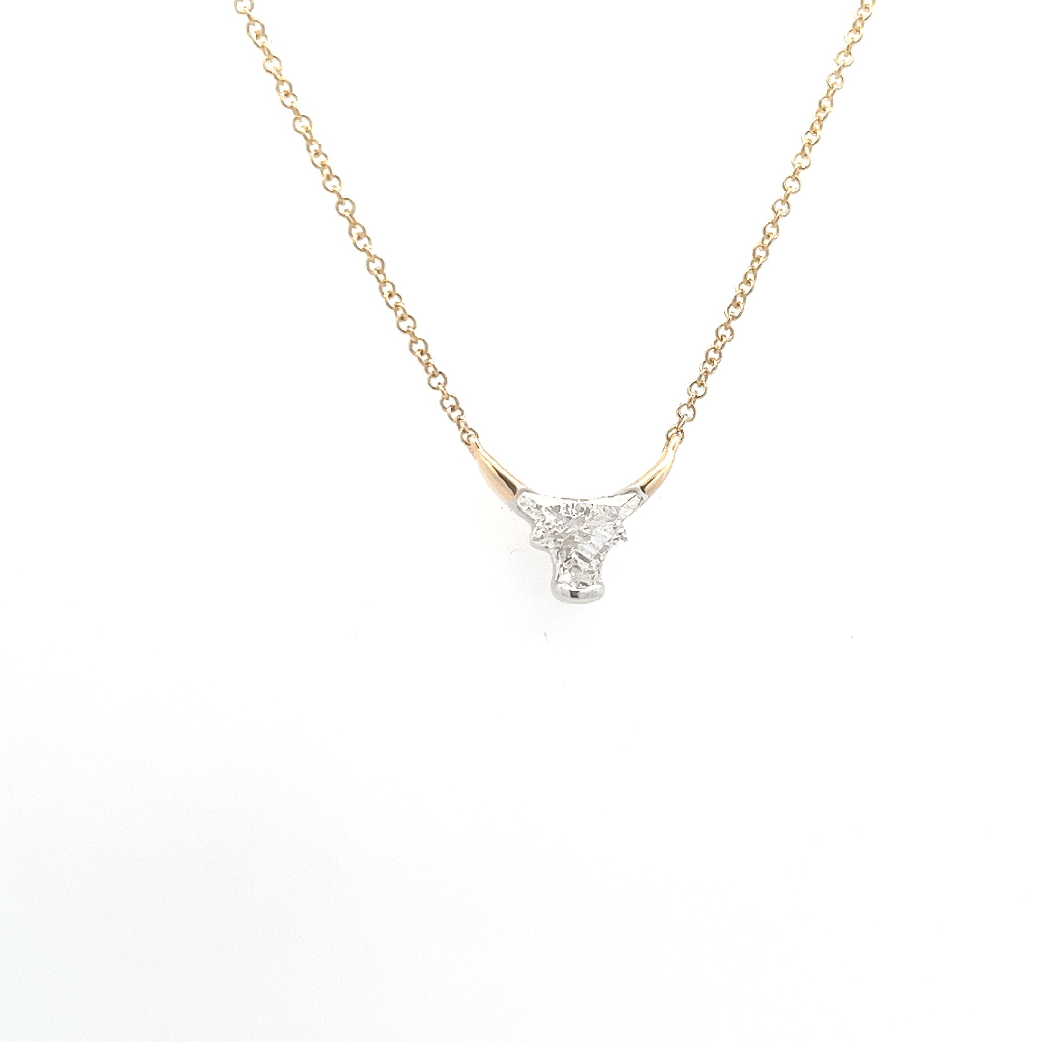 Bull Shape Special Cut Diamond Necklace Set in 18K White & Yellow Gold - Jackson Hole Jewelry Company