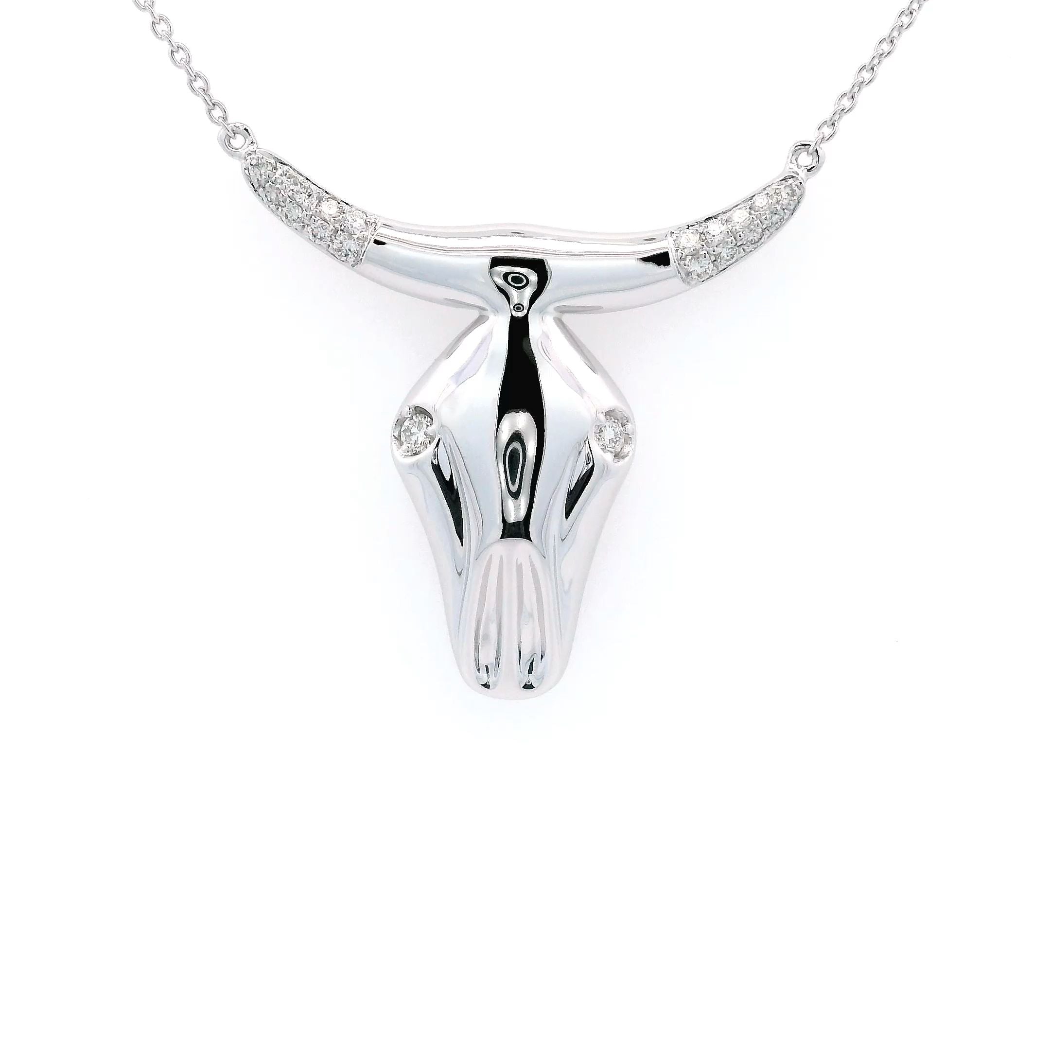 18K WHITE GOLD BULL HEAD DIAMOND NECKLACE - Jackson Hole Jewelry Company