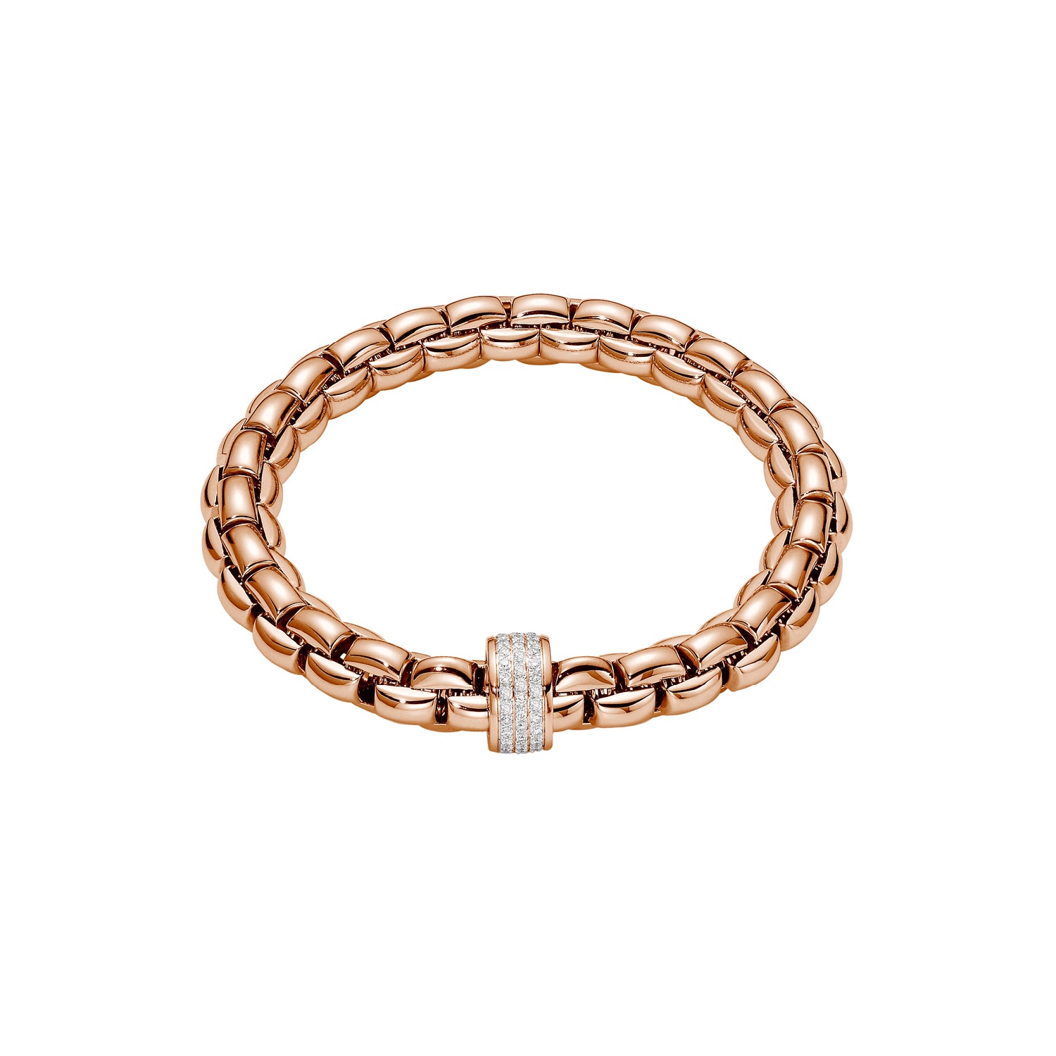 FOPE EKA 18K Gold Flex’it Bracelet with White Diamond Pavé Rondel - 0.63 carats - Jackson Hole Jewelry Company