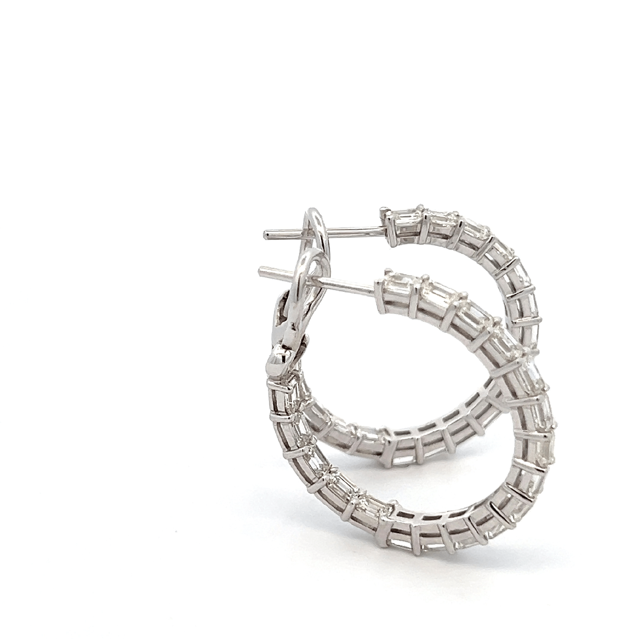 18K WHITE GOLD 4.33CTTW GH VS EMERALD CUT HOOP DIAMOND EARRINGS - Jackson Hole Jewelry Company