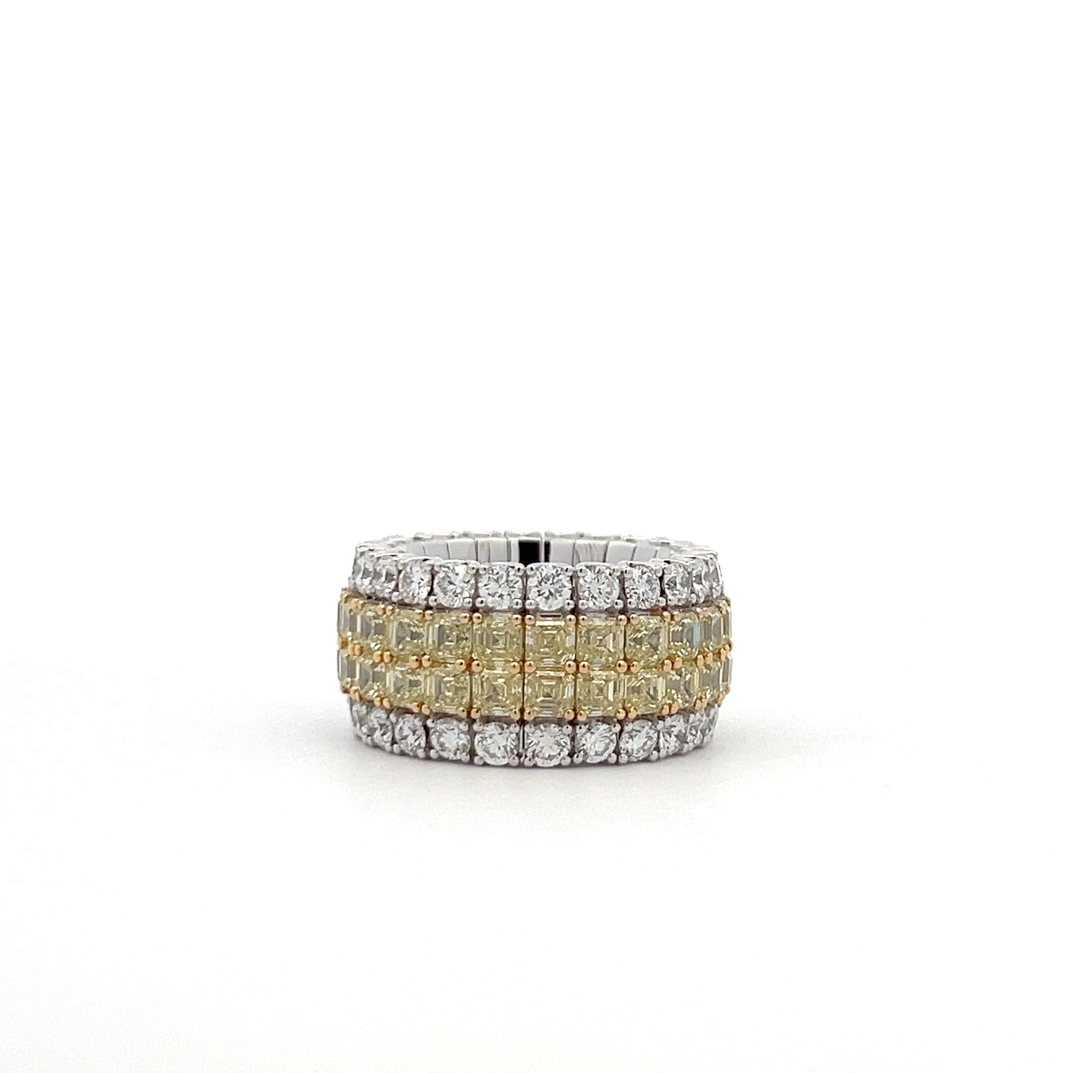 WHITE GOLD XPANDABLE RING DUAL ROW YELLOW DIAMOND - Jackson Hole Jewelry Company