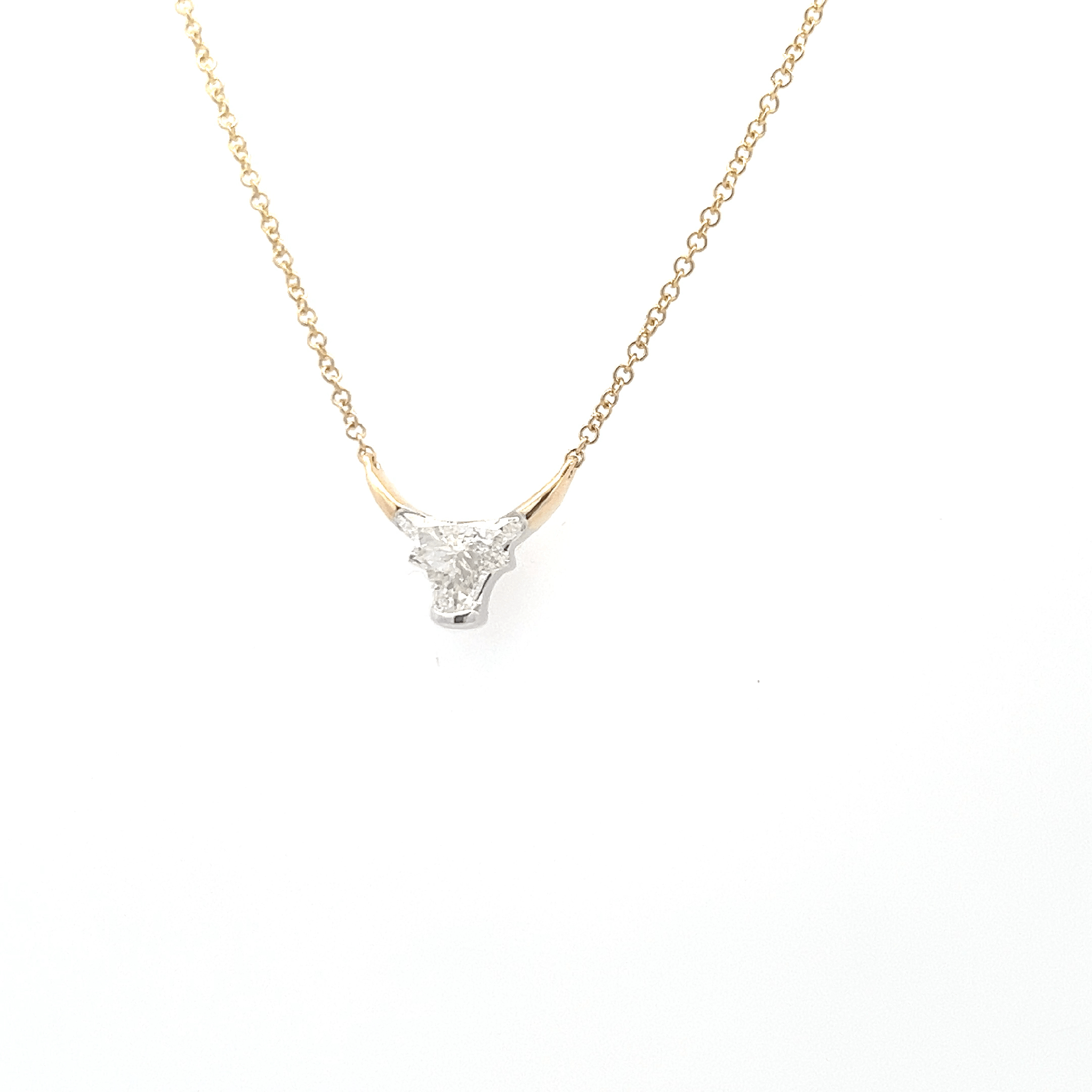 Bull Shape Special Cut Diamond Necklace Set in 18K White & Yellow Gold - Jackson Hole Jewelry Company