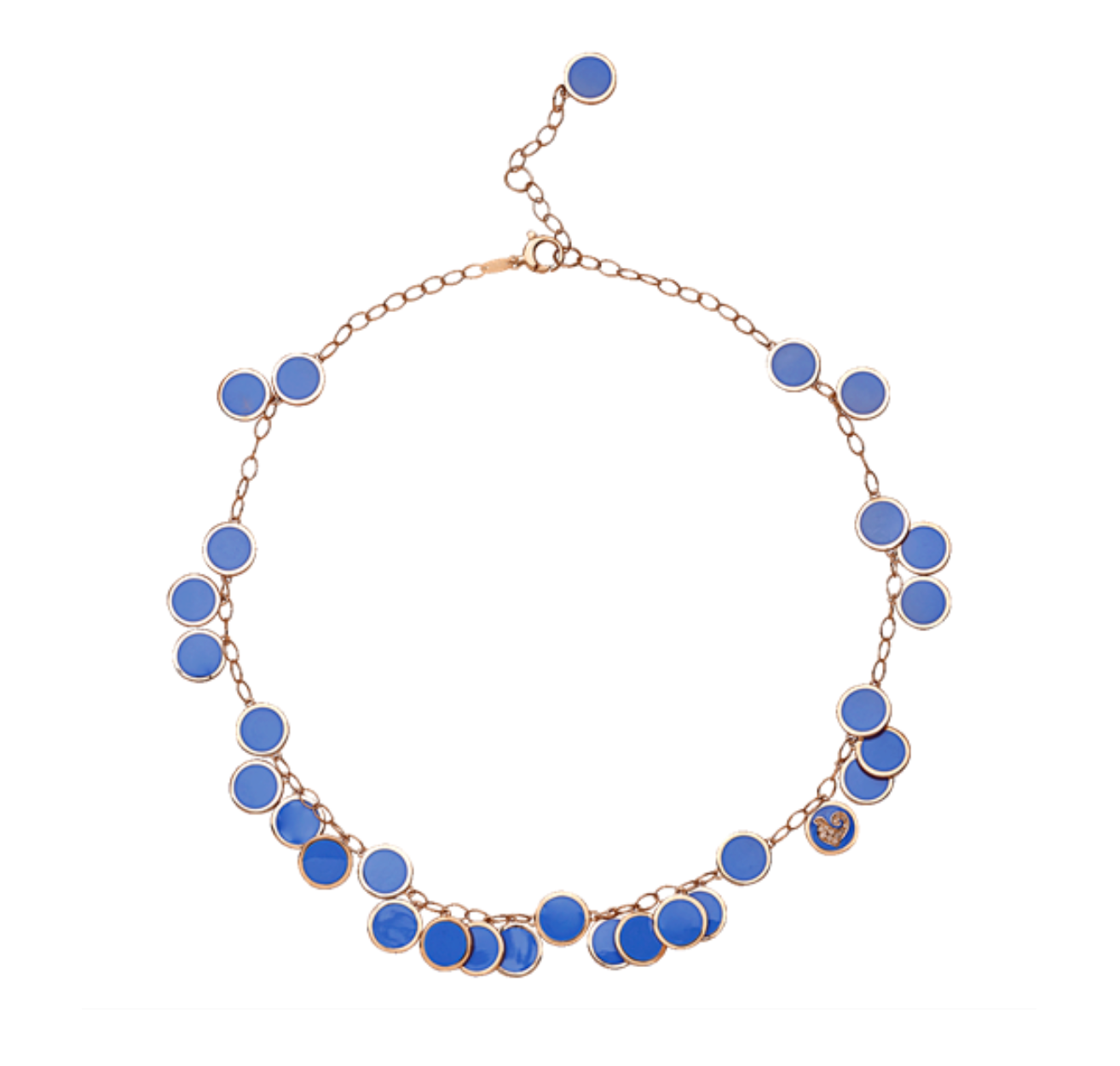 Paillettes 38-42cm Choker Necklace in 18K Rose Gold, Diamonds and Blue Capri Enamel - Jackson Hole Jewelry Company