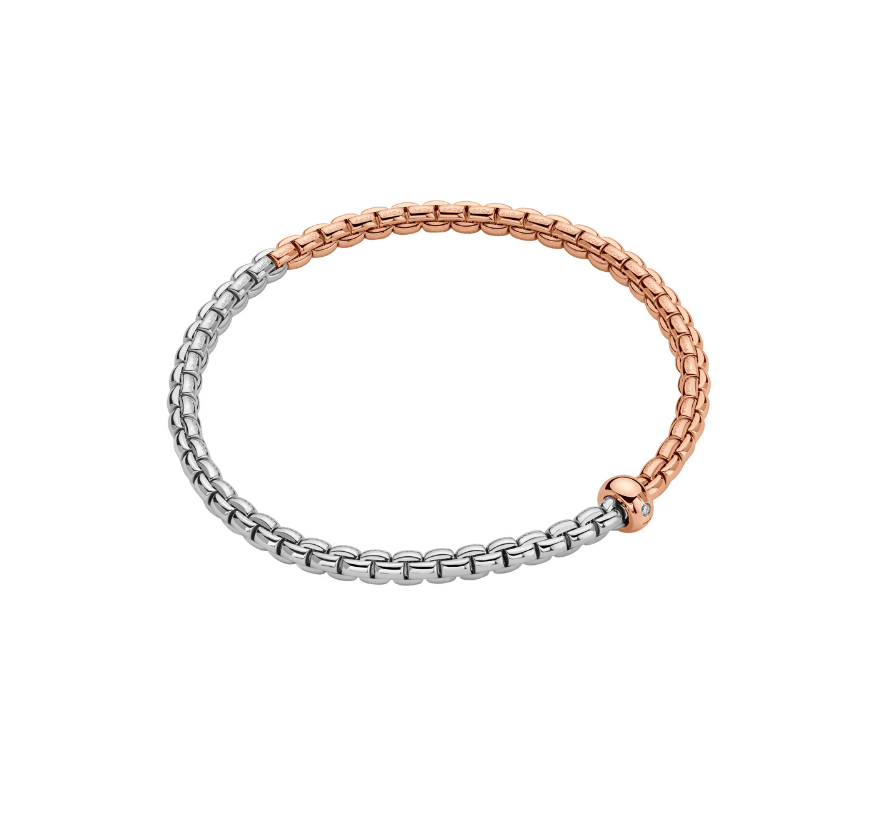 FOPE EKA 18K Gold Flex'it Bracelet with Bicolor Mesh and a White Diamond - Jackson Hole Jewelry Company