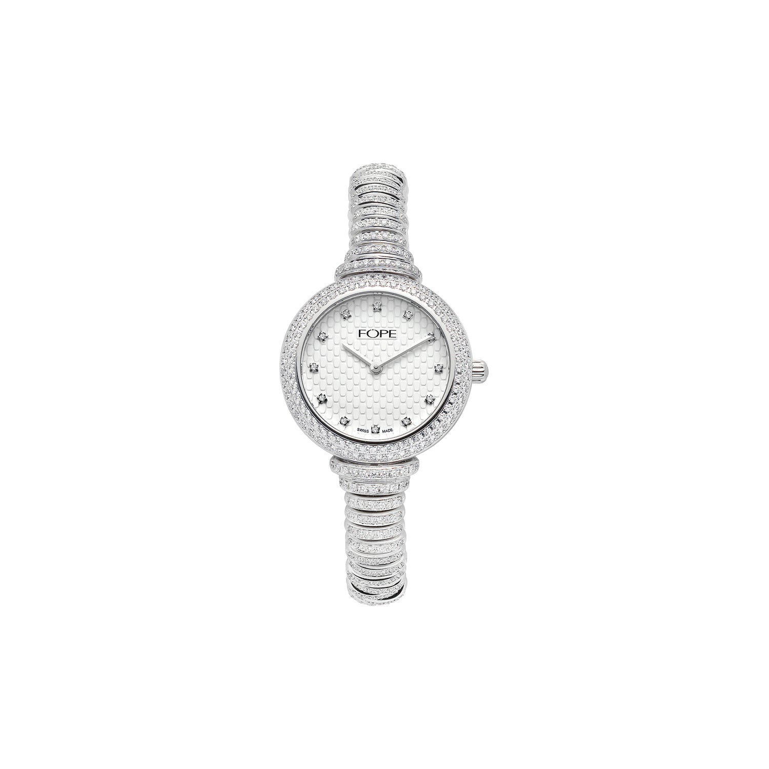 LADYFOPE 18K White Gold Flex'it Watch with White Diamond Pavé - Jackson Hole Jewelry Company