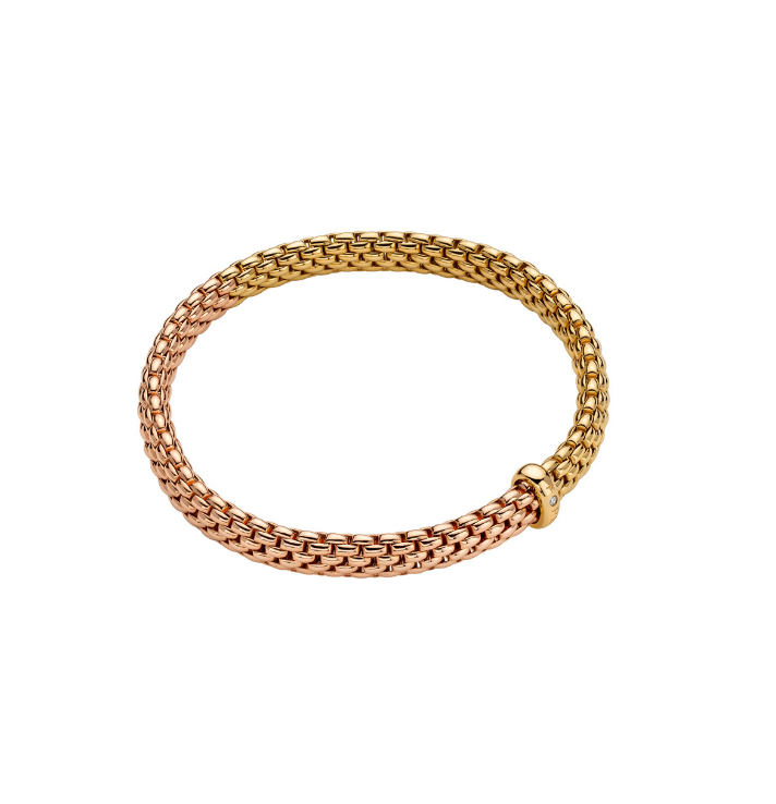 FOPE VENDOME 18K Gold Flex'it Bracelet with Bicolor Mesh and a White Diamond - Jackson Hole Jewelry Company