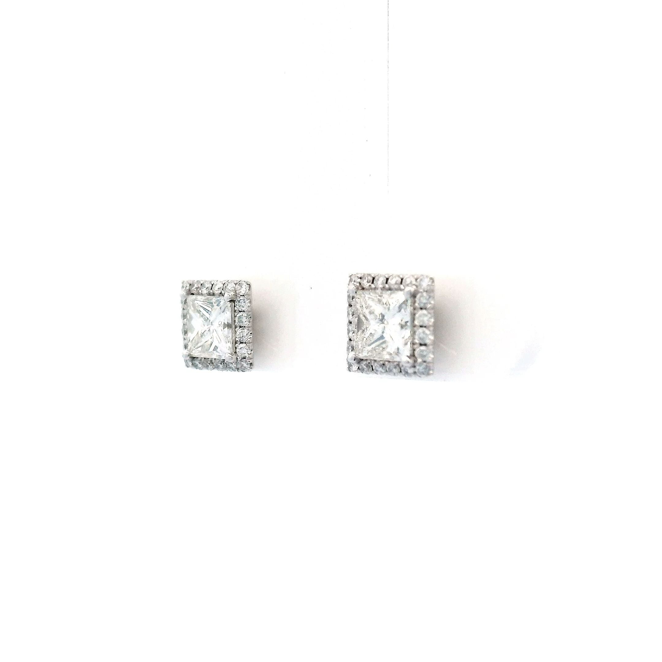 1.2Xcttw Halo Stud Square Earrings - Jackson Hole Jewelry Company