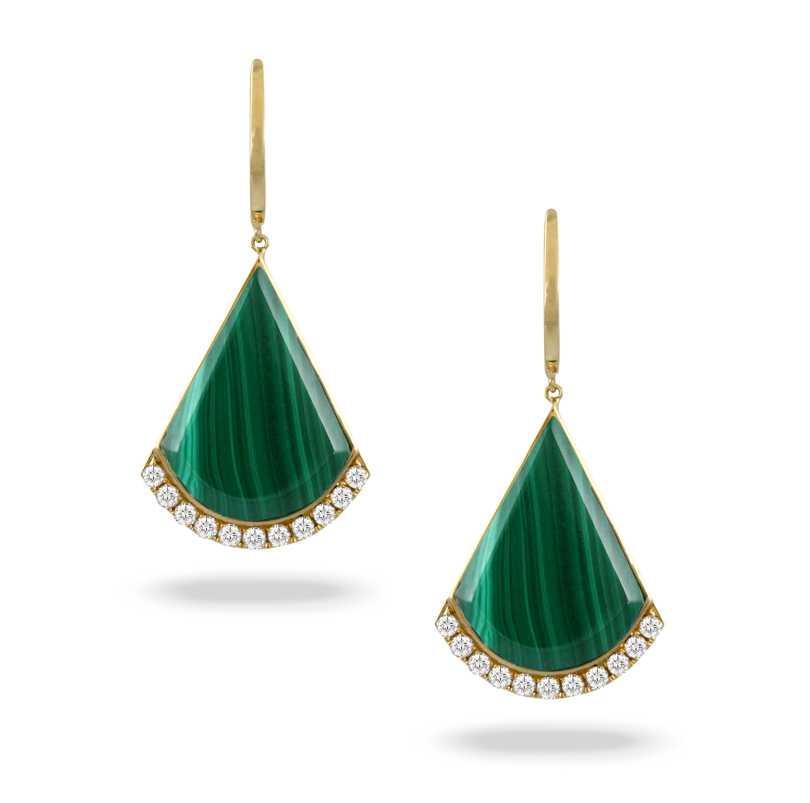 Fan Shape Malachite Drop Earrings with Diamond Accent - Jackson Hole Jewelry Company