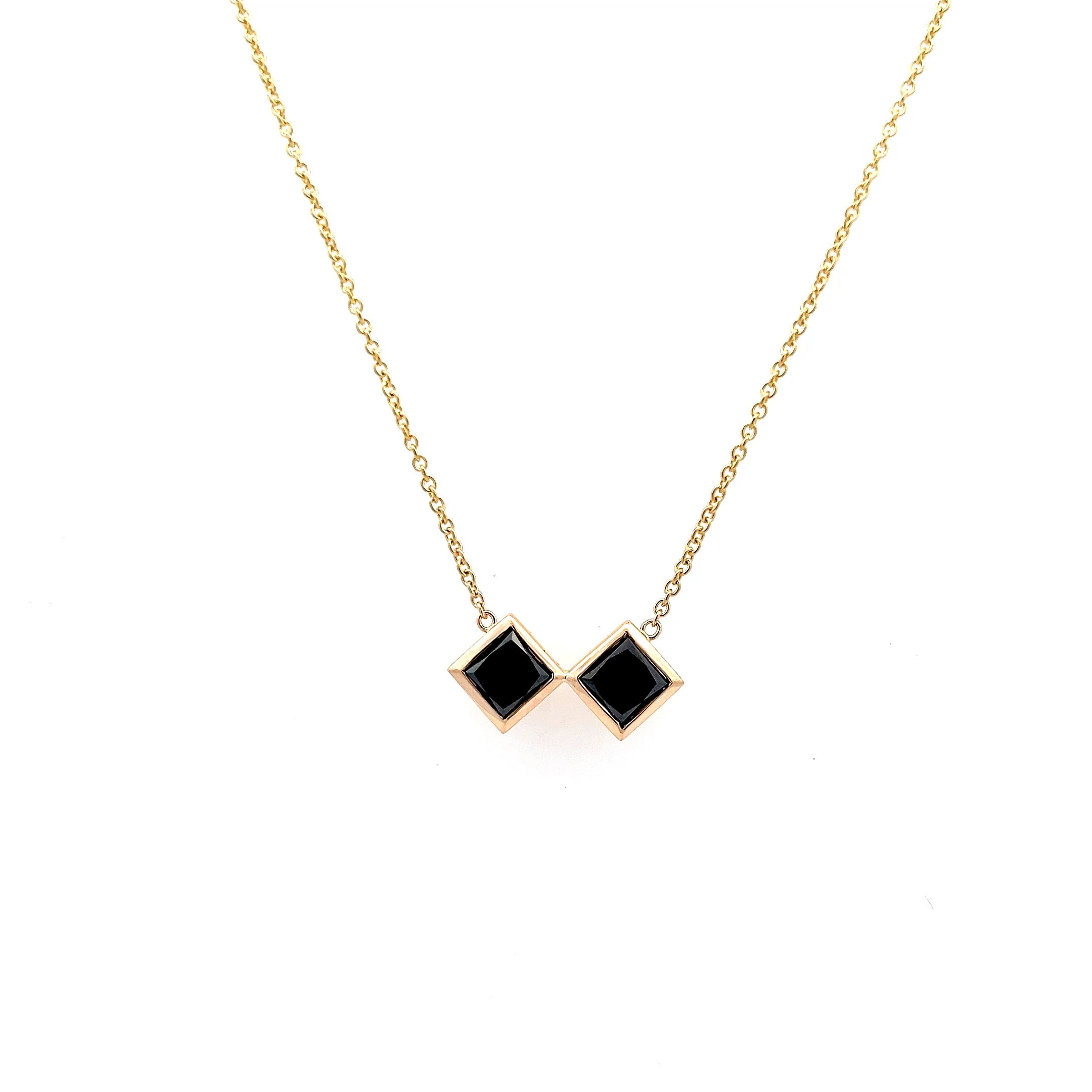 Expert Level Ski Necklace Featuring two 4.5mm Double Black Diamond set in 14 Karat Yellow Gold - Jackson Hole Jewelry Company