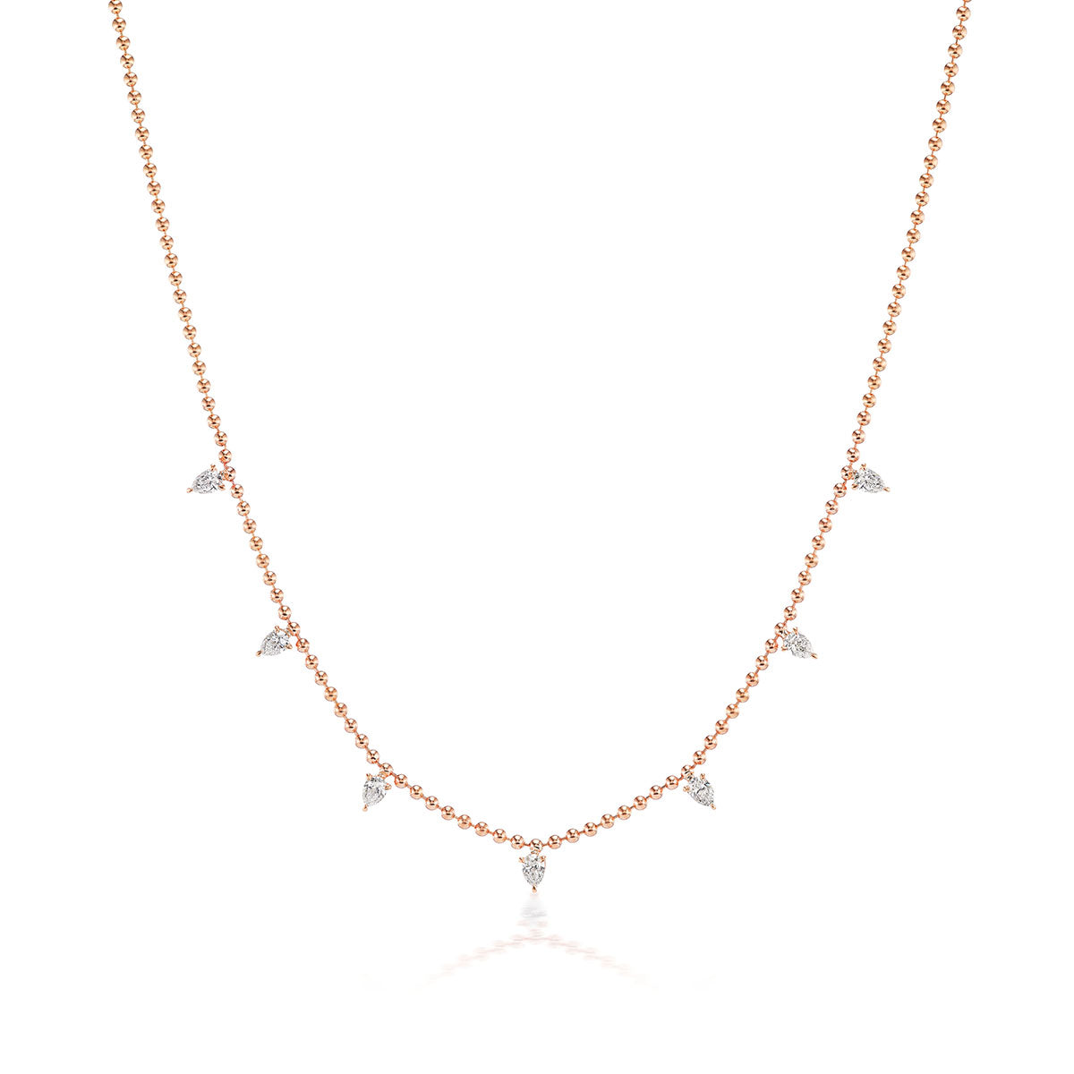Rose Gold Ball Chain with Pear Shape Diamonds - Jackson Hole Jewelry Company