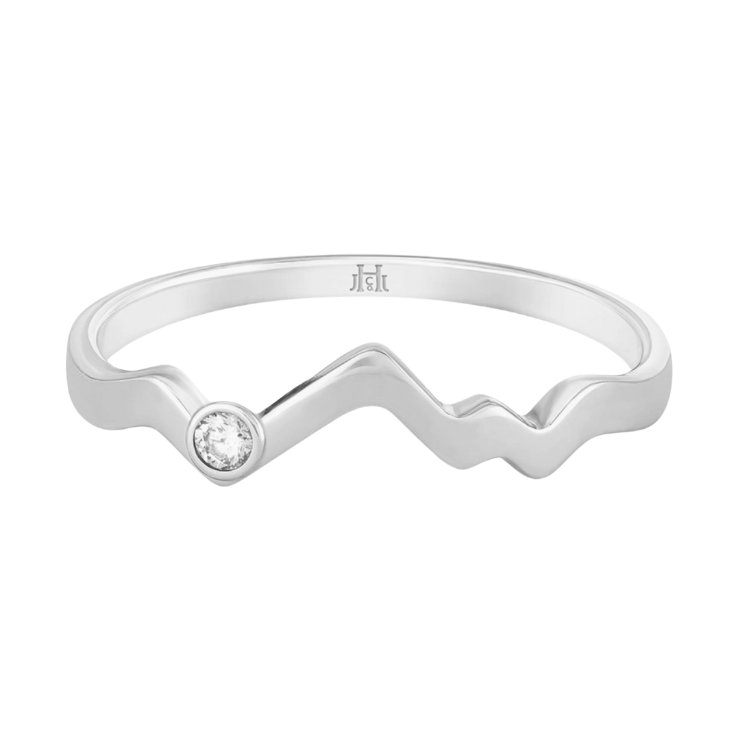Teton Outline Sunset Ring with Inset White Diamond - Jackson Hole Jewelry Company