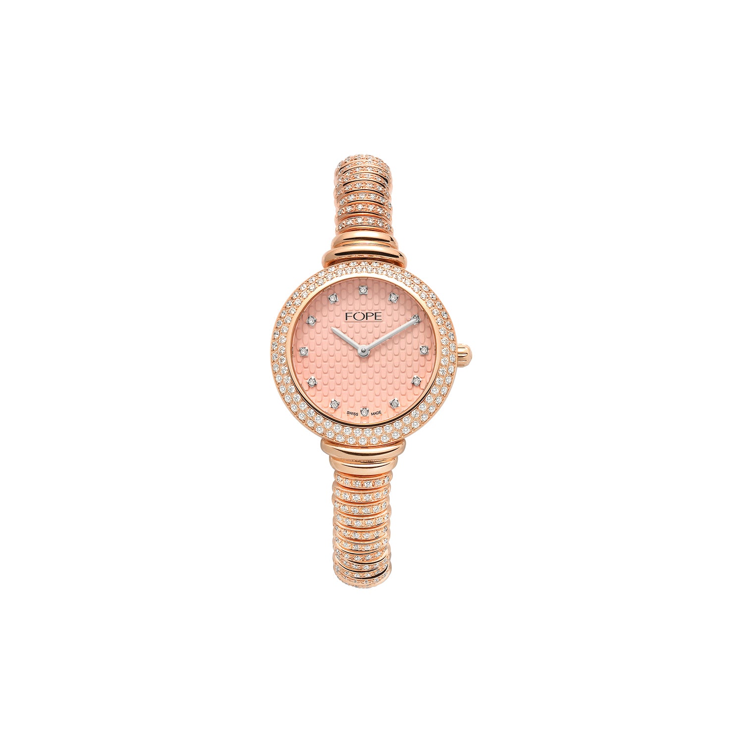 LADYFOPE 18K Rose Gold Flex'it Watch with White Diamond Pavé - Jackson Hole Jewelry Company