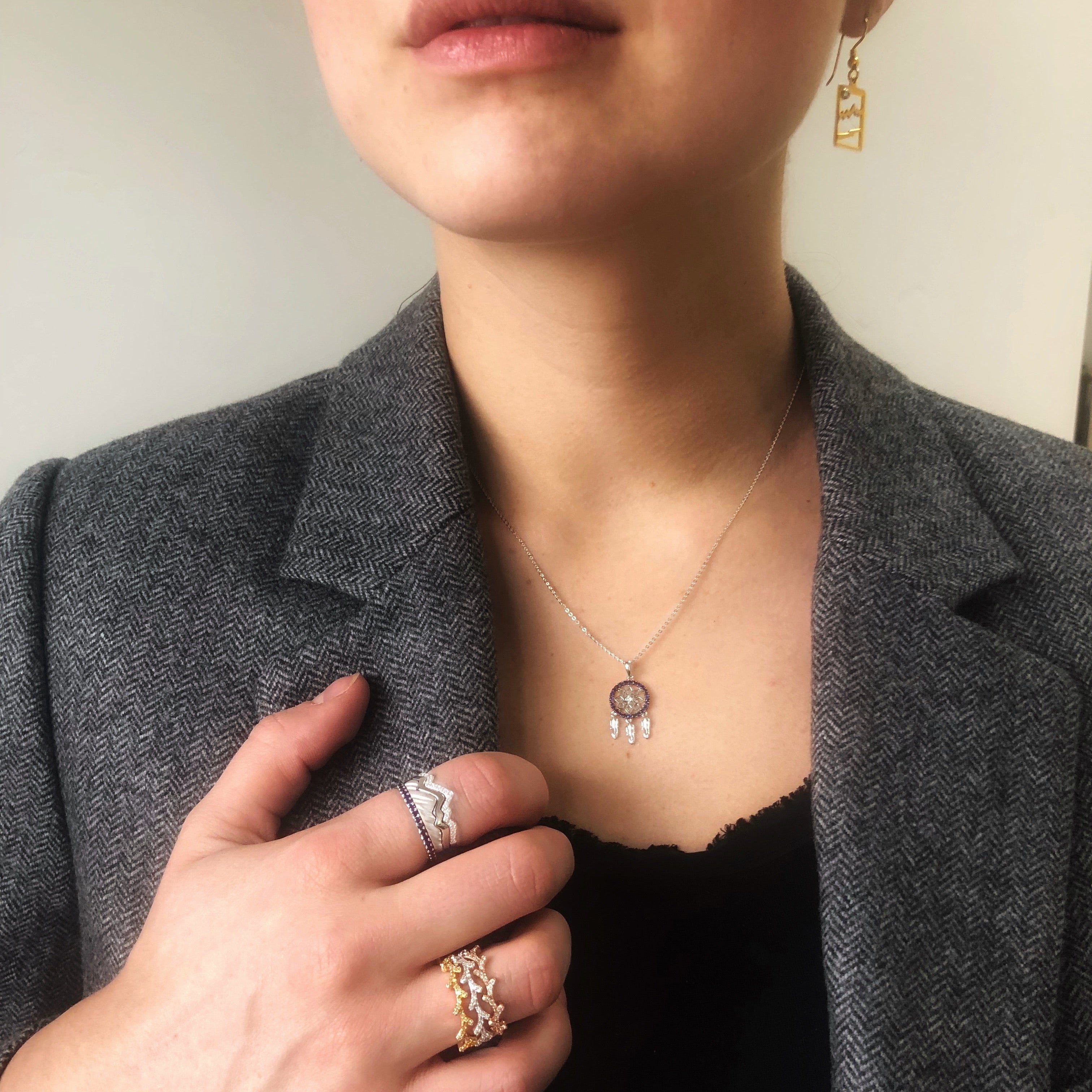 18K Gold with Diamond and Blue Sapphire Dreamcatcher Pendant - Jackson Hole Jewelry Company