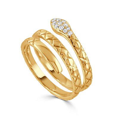18K YELLOW GOLD SERPENT RING WITH DIAMOND PAVE HEAD - Jackson Hole Jewelry Company