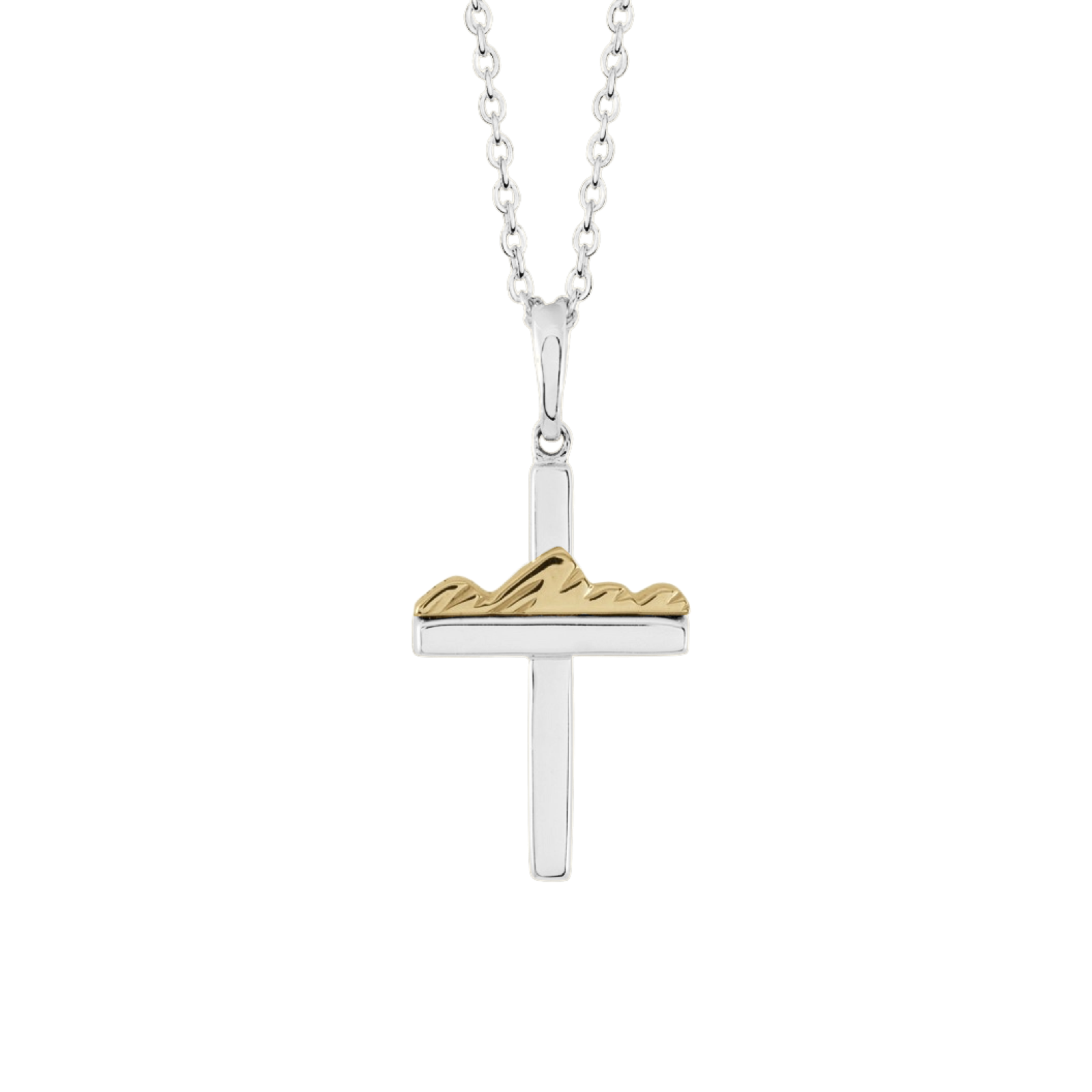 Teton Cross in Sterling Silver with 14K Solid Yellow Gold Mountain - Jackson Hole Jewelry Company