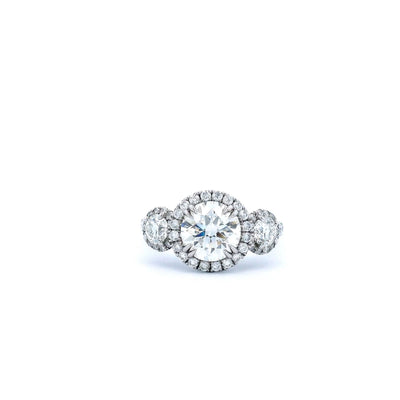 3 Stone Halo Ring in Platinum - Jackson Hole Jewelry Company