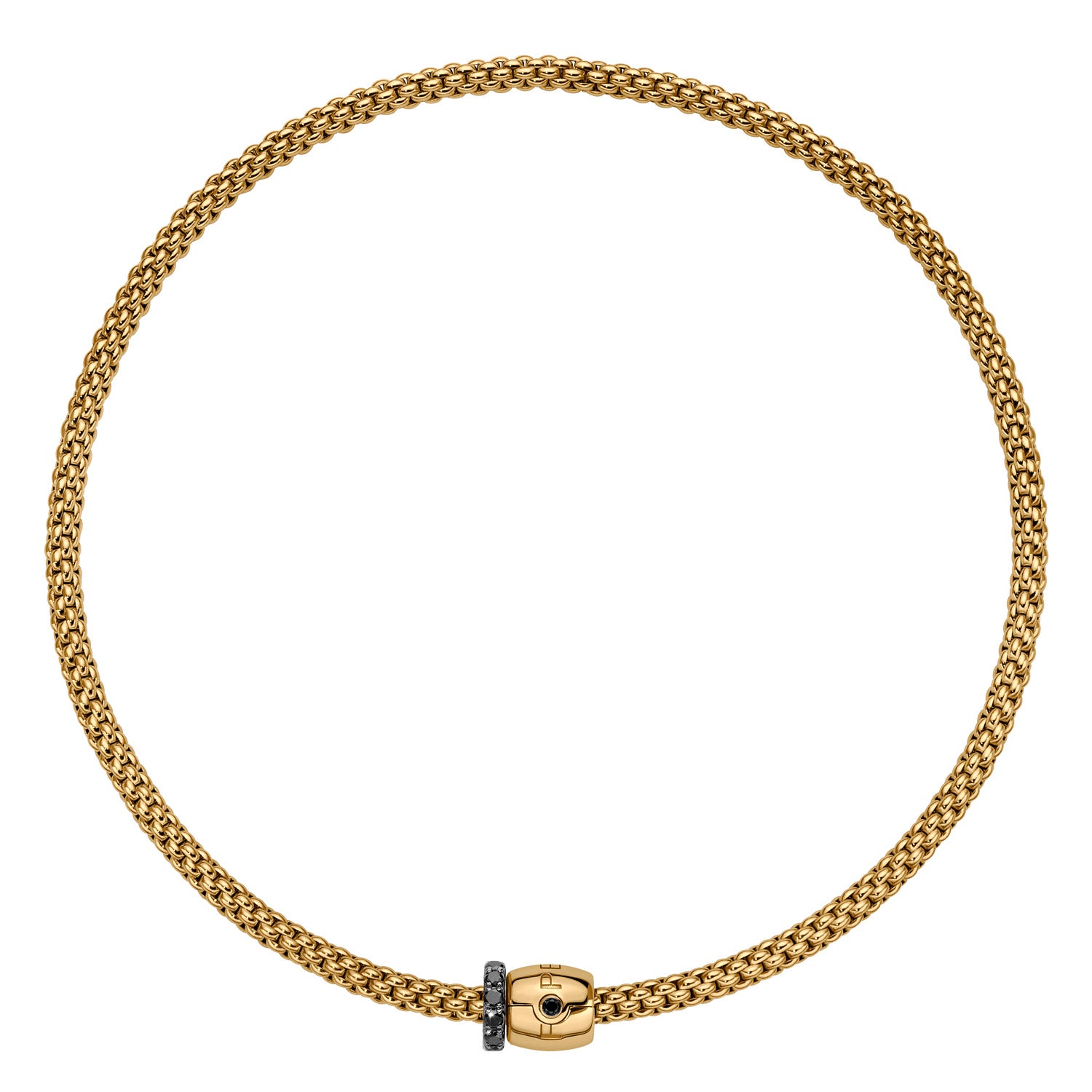 FOPE SOLO 18K Gold Flex'it Necklace with Ornamental Clasp and Black Diamond Pavé Rondel - 0.55 carats - Jackson Hole Jewelry Company