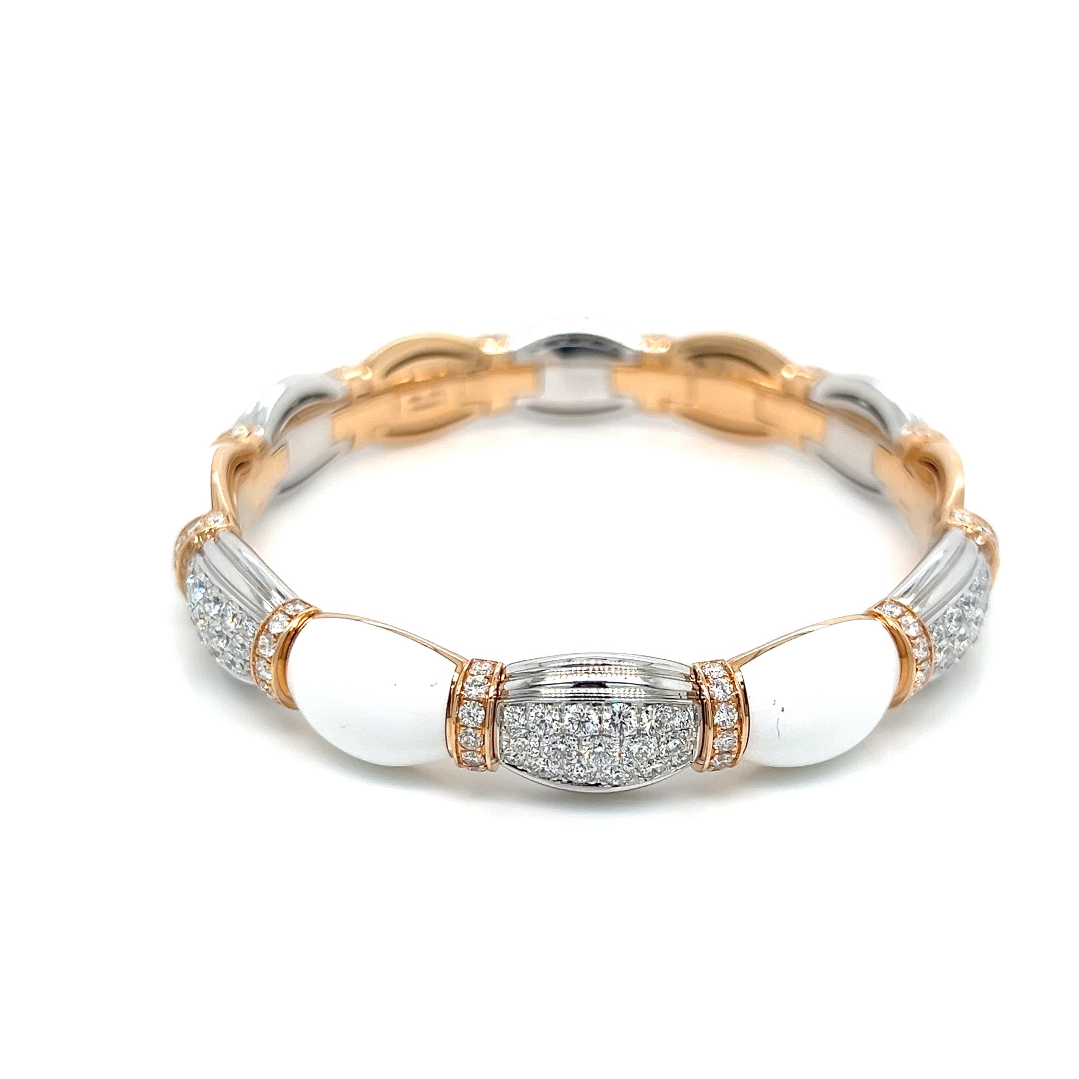 White Ceramic / Diamond Xpandable Rose Gold / White Gold Bracelet - Jackson Hole Jewelry Company