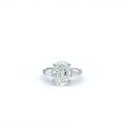 Oval Diamond Solitaire with Tapered Baguette Side Stones - Jackson Hole Jewelry Company