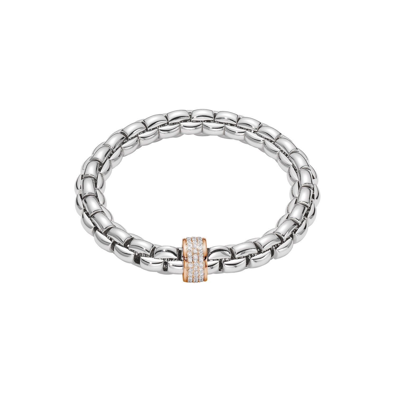 FOPE EKA 18K Gold Flex’it Bracelet with White Diamond Pavé Rondel - 0.63 carats - Jackson Hole Jewelry Company
