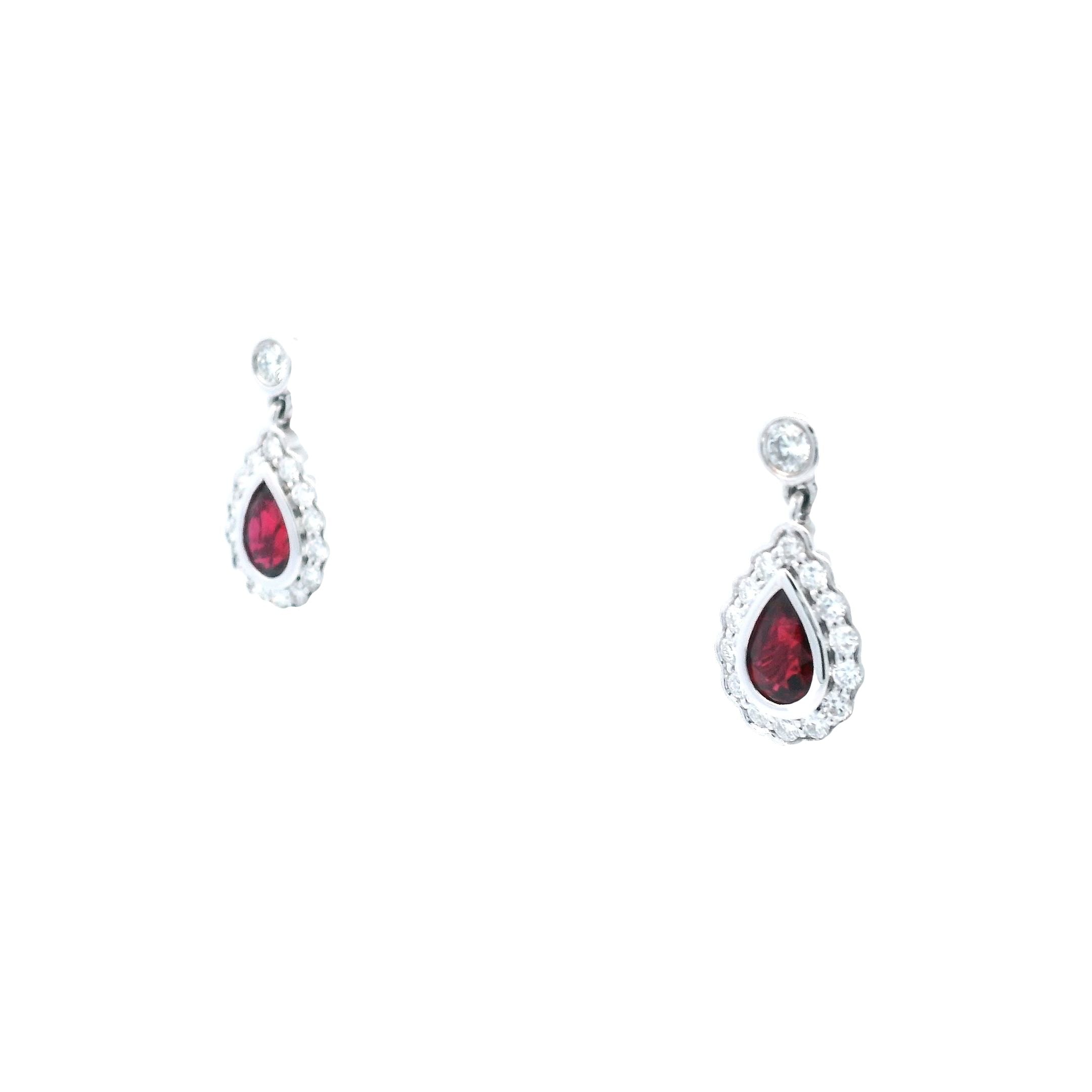 .50RD 1.00RB 18K White Gold Diamond and Ruby Drop Earrings - Jackson Hole Jewelry Company