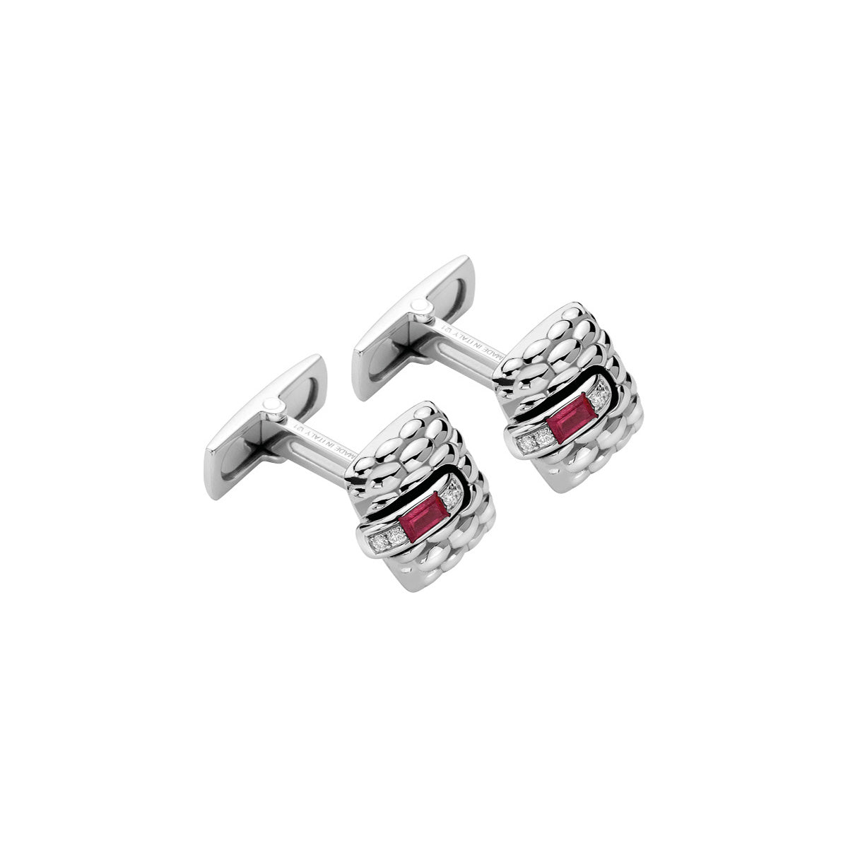 FOPE VENDOME 18K White Gold Cufflinks with White Diamonds and Ruby - 0.08 ct - Jackson Hole Jewelry Company