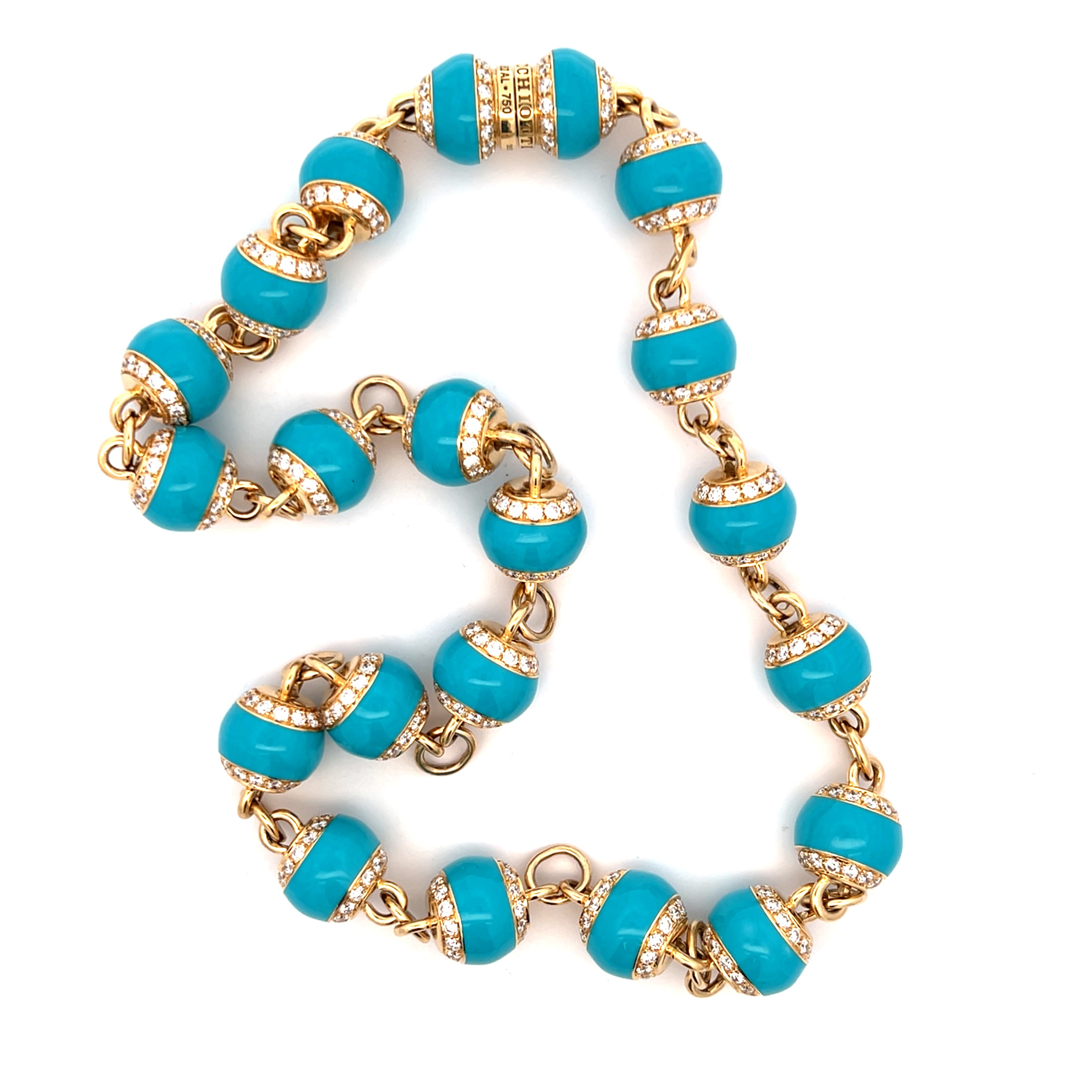 PICCHIOTTI White Diamond and Turquoise Ceramic Necklace set in 18K Yellow Gold - Jackson Hole Jewelry Company