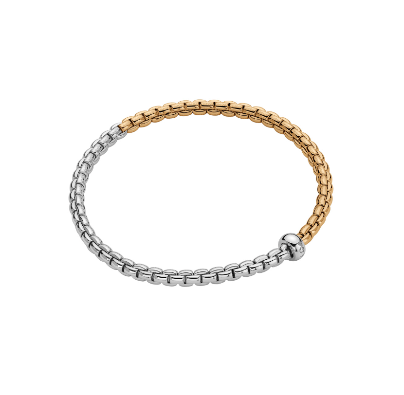FOPE EKA 18K Gold Flex'it Bracelet with Bicolor Mesh and a White Diamond - Jackson Hole Jewelry Company