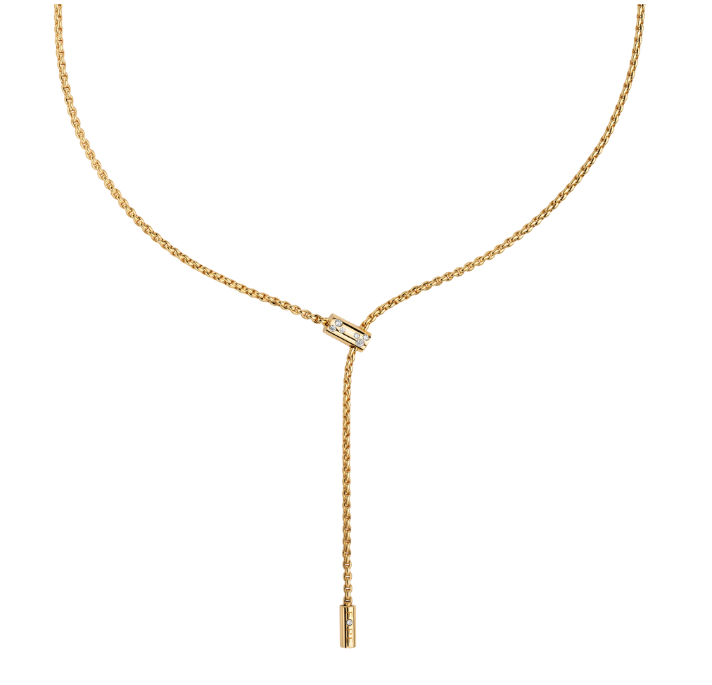 FOPE ARIA 18K Gold Adjustable Lariat Necklace with Ornamental Clasp and White Diamonds - 0.11 carats - Jackson Hole Jewelry Company