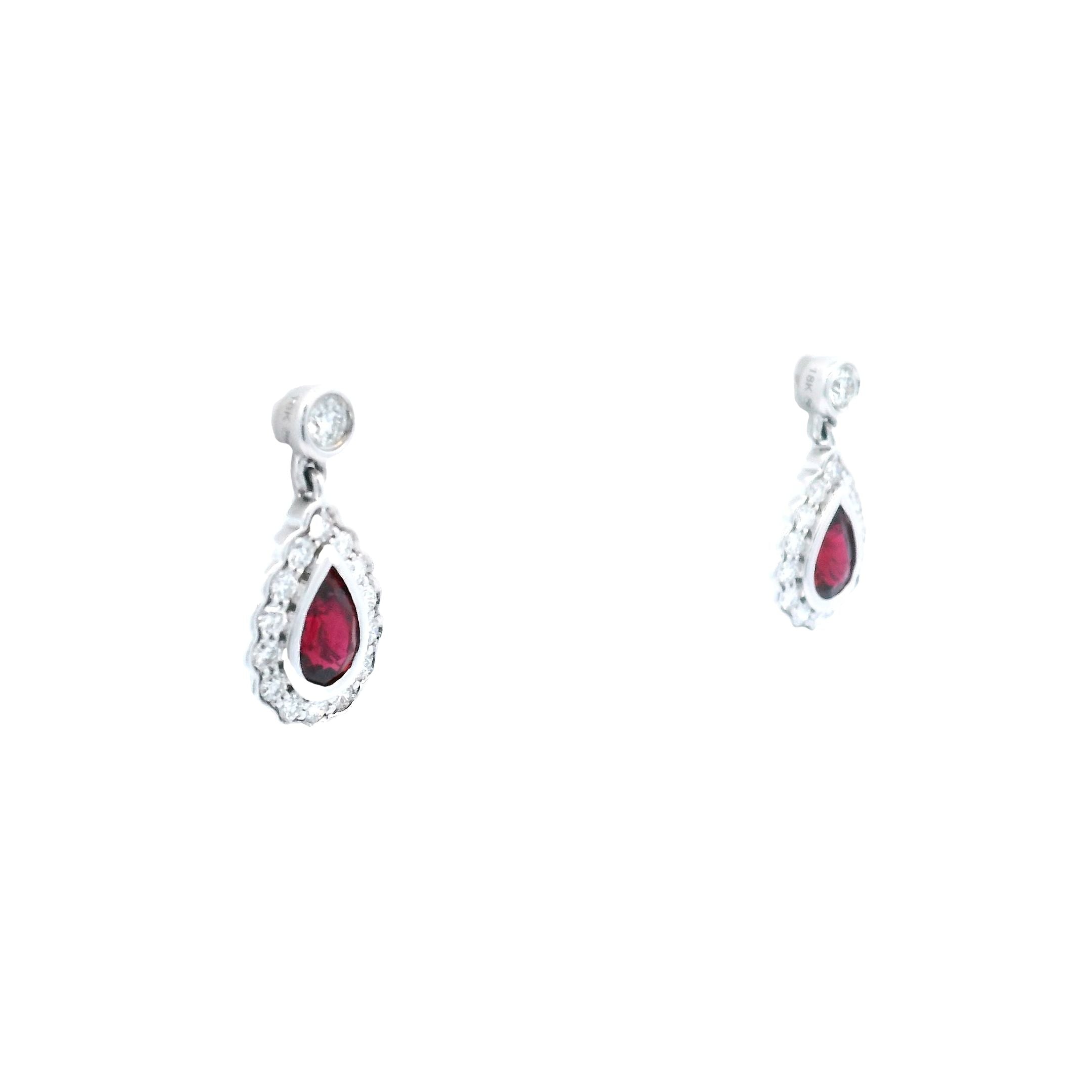 .50RD 1.00RB 18K White Gold Diamond and Ruby Drop Earrings - Jackson Hole Jewelry Company