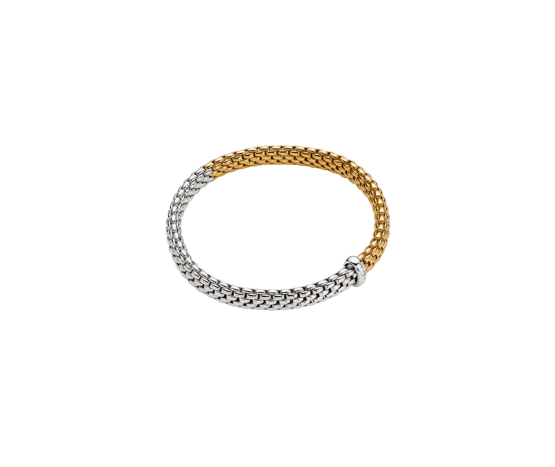 FOPE VENDOME 18K Gold Flex'it Bracelet with Bicolor Mesh and a White Diamond - Jackson Hole Jewelry Company