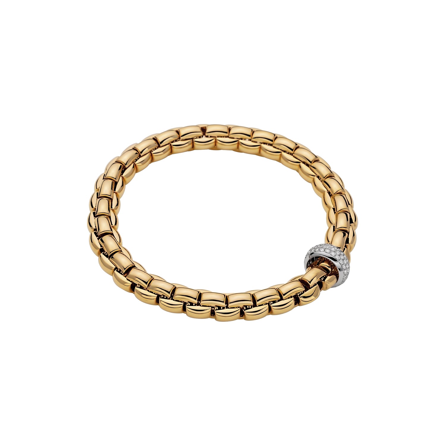 FOPE EKA 18K Gold Flex’it Bracelet with White Diamond Pavé Rondel - 0.58 carats - Jackson Hole Jewelry Company