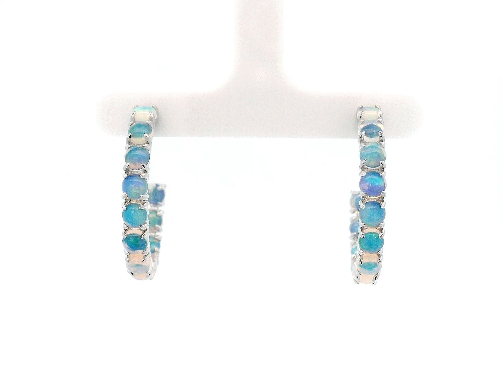 14K White Gold Round Opal Hoops - Jackson Hole Jewelry Company