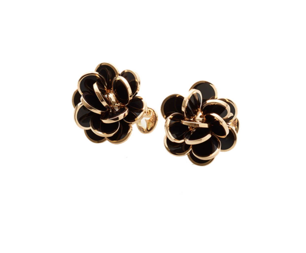 CHANTECLER SMALL PAILLETTES FLOWER EARRINGS IN 18KT PINK GOLD AND BLACK ENAMEL - Jackson Hole Jewelry Company