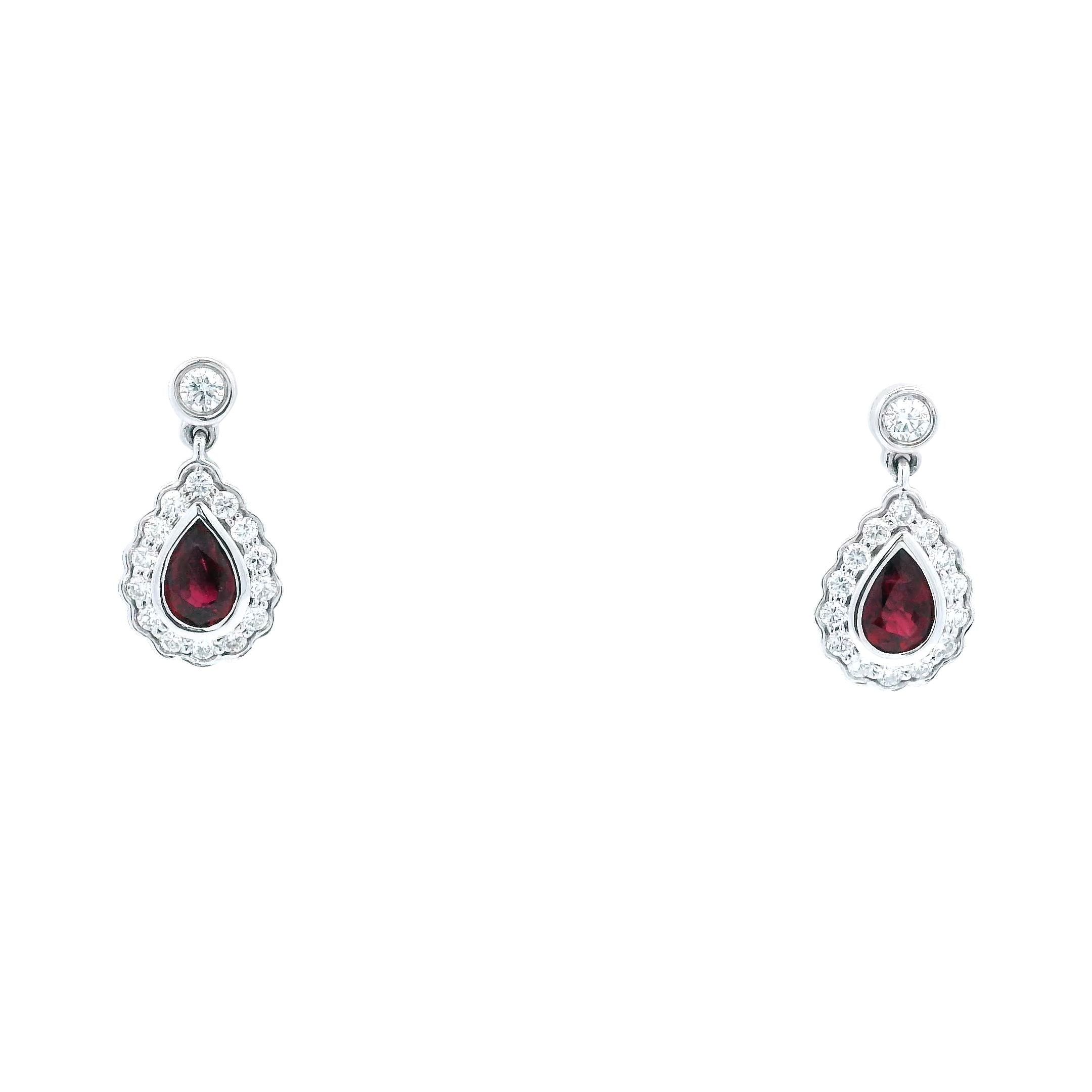 .50RD 1.00RB 18K White Gold Diamond and Ruby Drop Earrings - Jackson Hole Jewelry Company