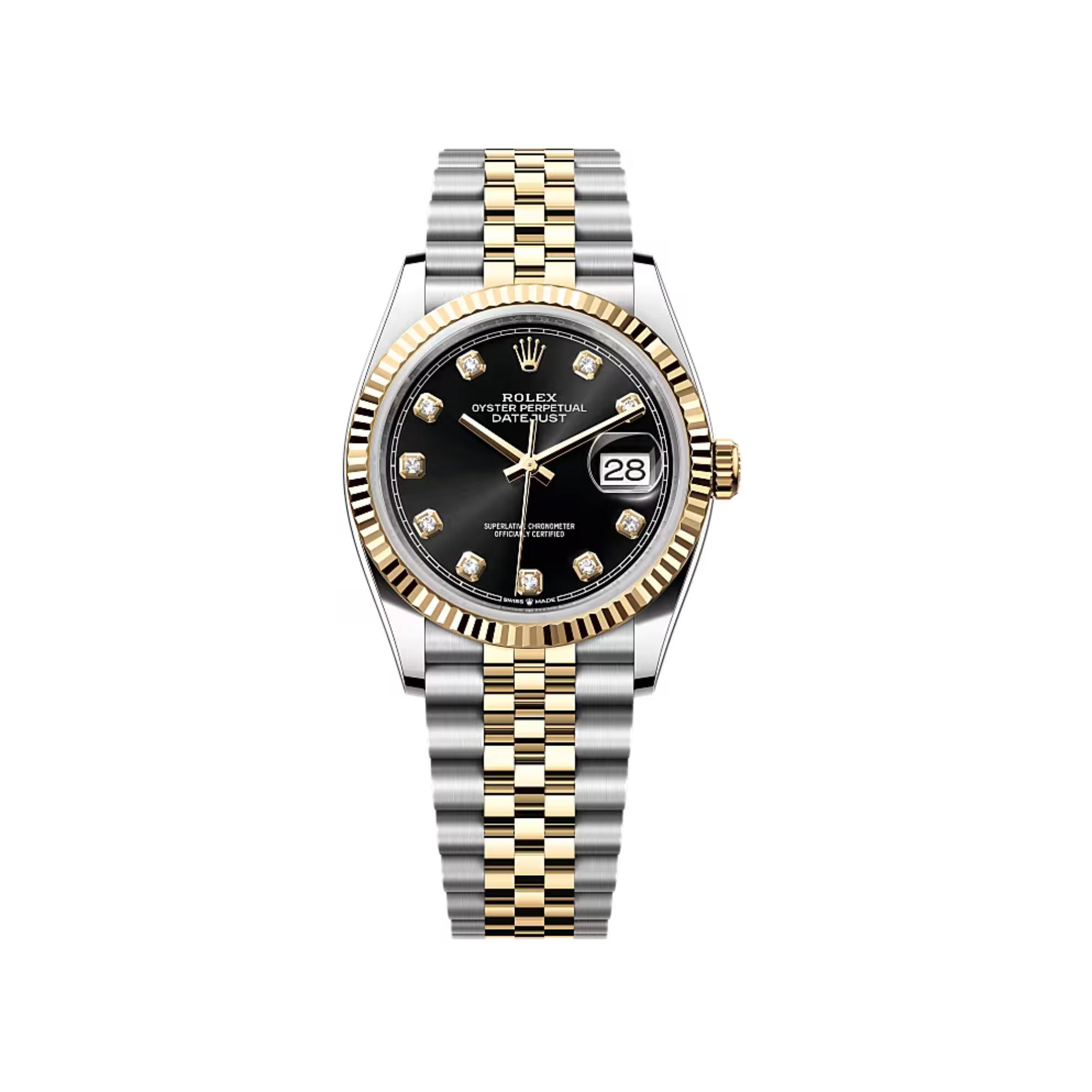 Rolex Datejust 36mm Black Diamond Dial Fluted Bezel in Steel and Yellow Gold - Jackson Hole Jewelry Company