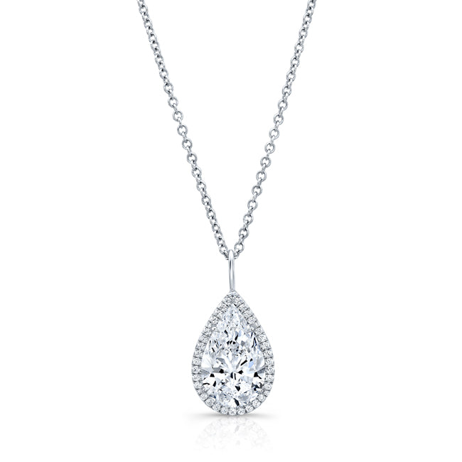 18K White Gold Pear Shape Diamond Halo Pendant – 3.03 Carats - Jackson Hole Jewelry Company
