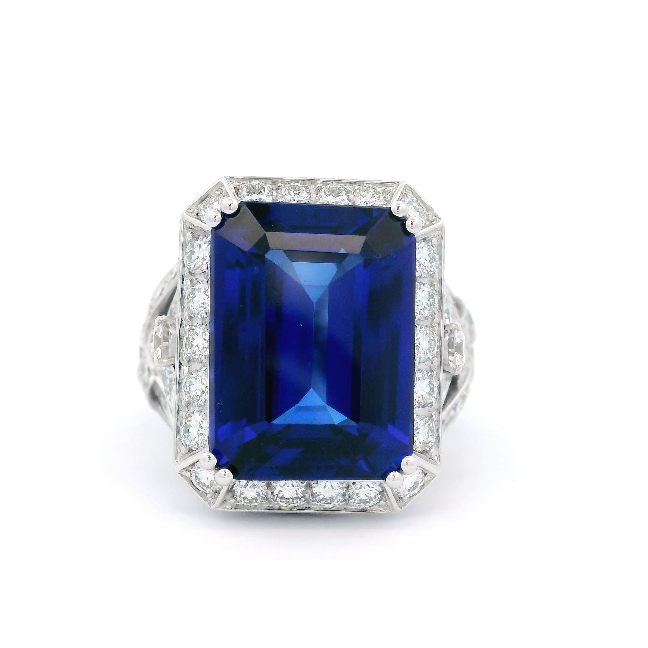 Picchiotti Emerald Cut Deep Blue Tanzanite and Diamond Ring - Jackson Hole Jewelry Company