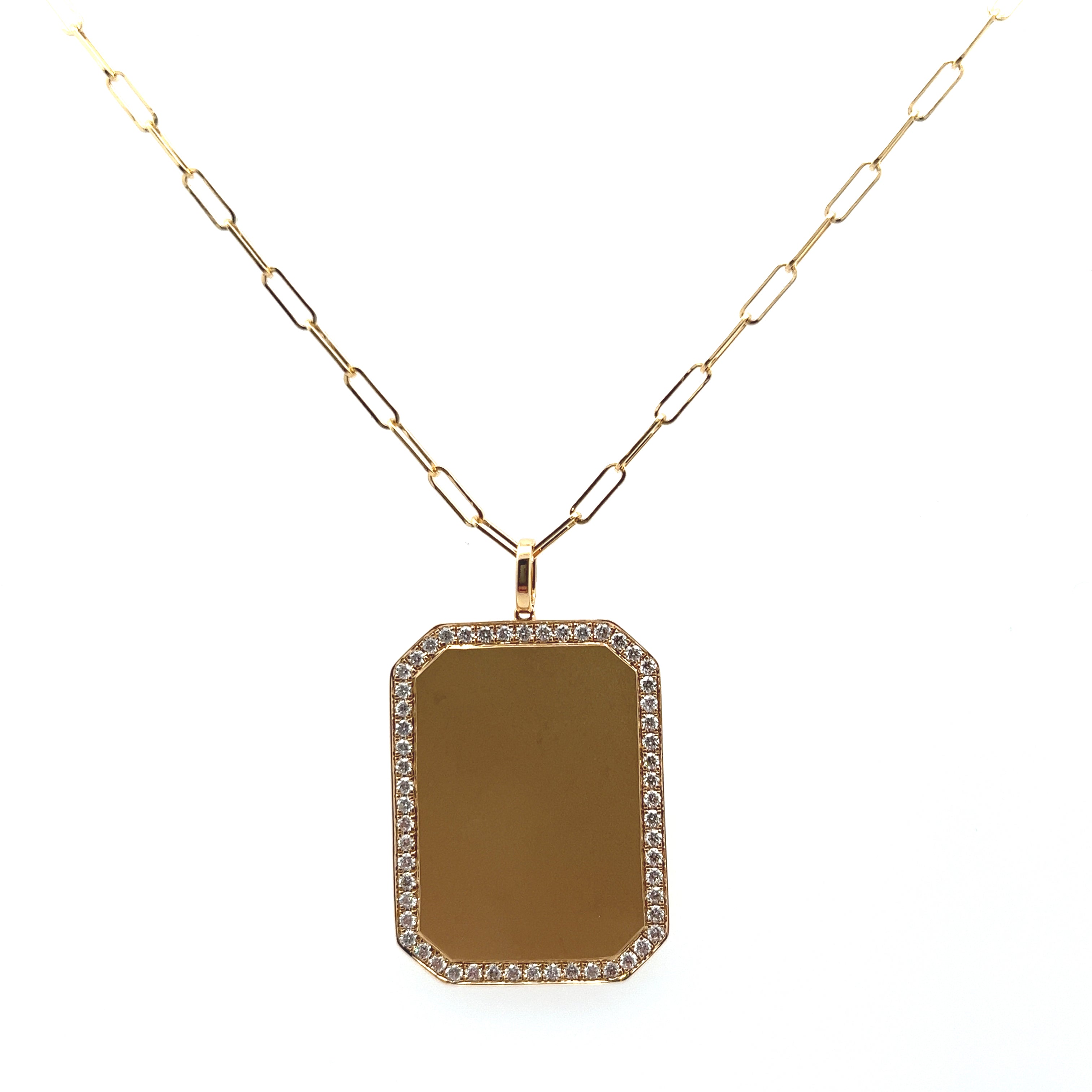 18K Yellow Gold Diamond Pendant in Satin Finish with Paperclip Chain 18" - Jackson Hole Jewelry Company