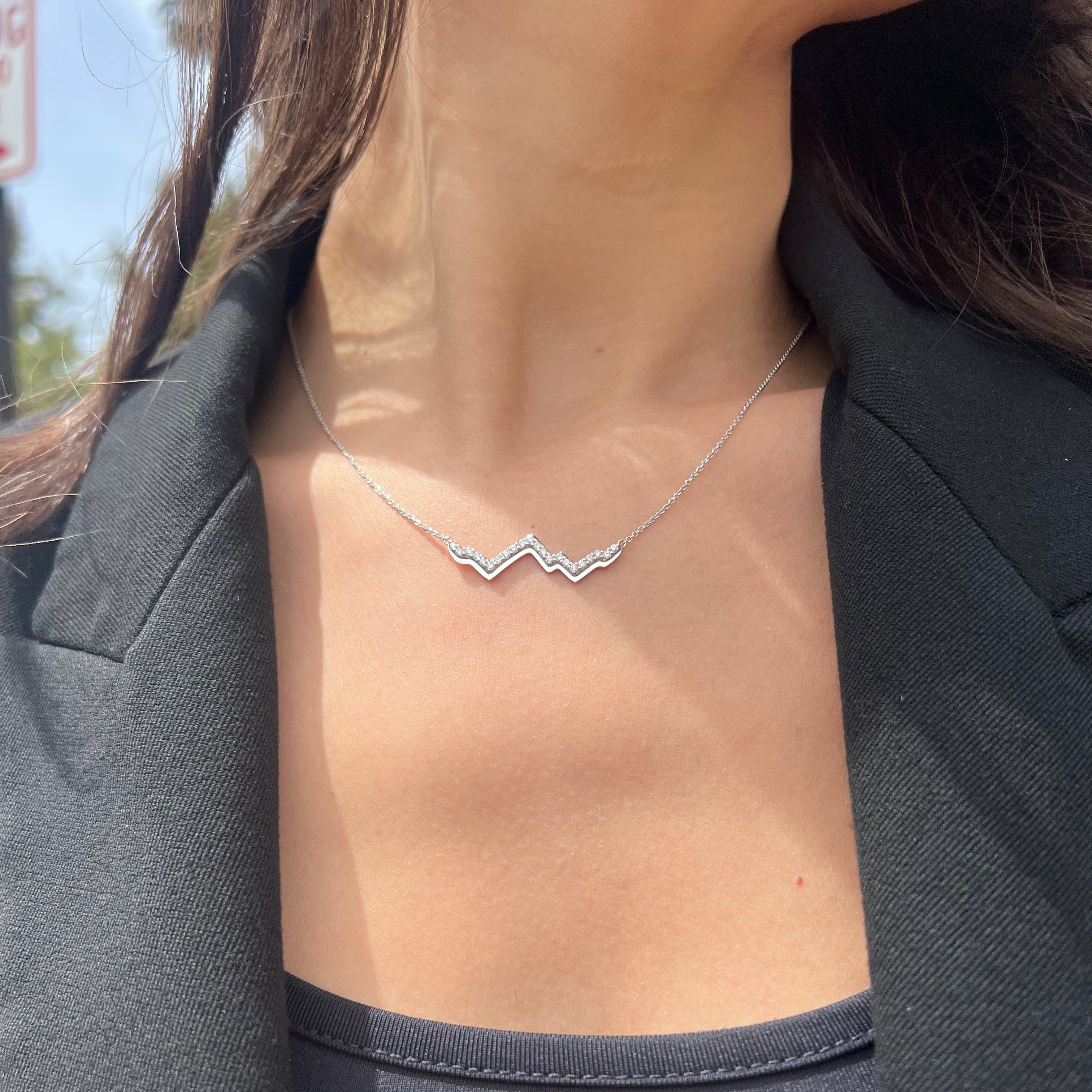LUXE EDITION: 18K Gold Teton Peak Outline Necklace With Diamonds - Jackson Hole Jewelry Company