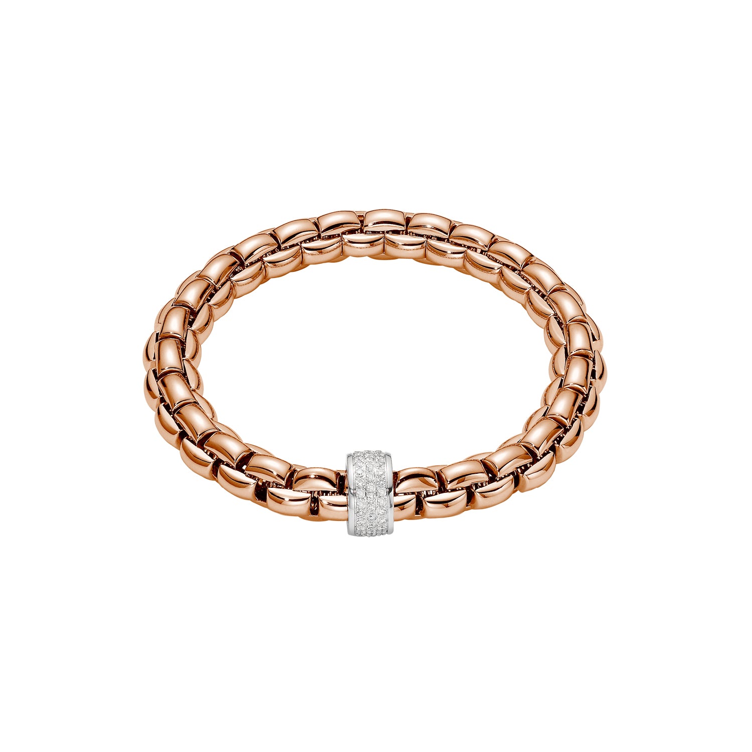 FOPE EKA 18K Gold Flex’it Bracelet with White Diamond Pavé Rondel - 0.63 carats - Jackson Hole Jewelry Company