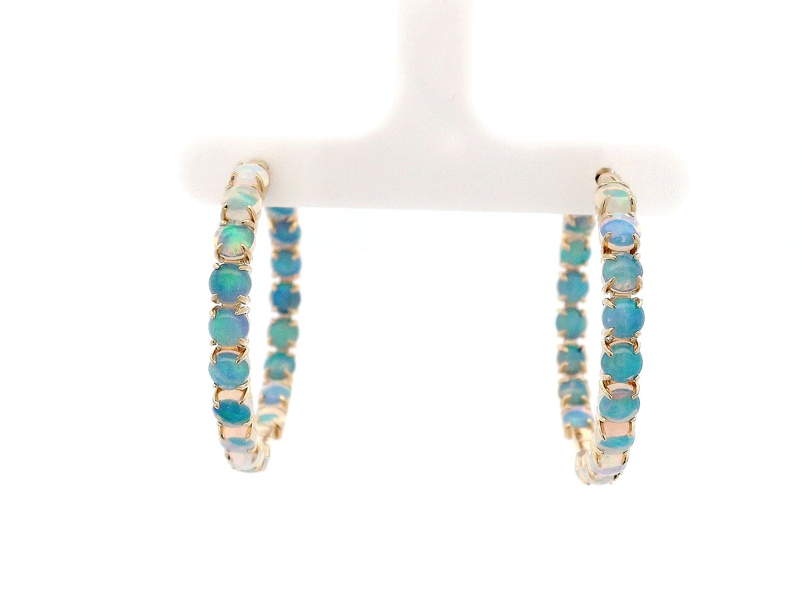 5.68ct Round Opal Hoops in 14K Yellow Gold - Jackson Hole Jewelry Company