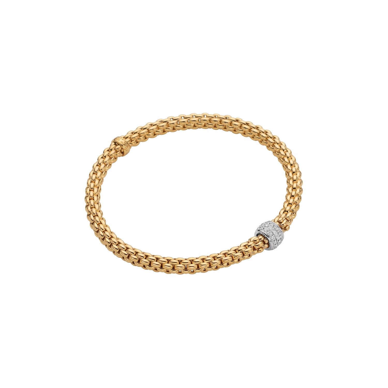 FOPE SOLO 18K Gold Flex’it Bracelet with White Diamond Pavé Rondel - 0.29 carats - Jackson Hole Jewelry Company