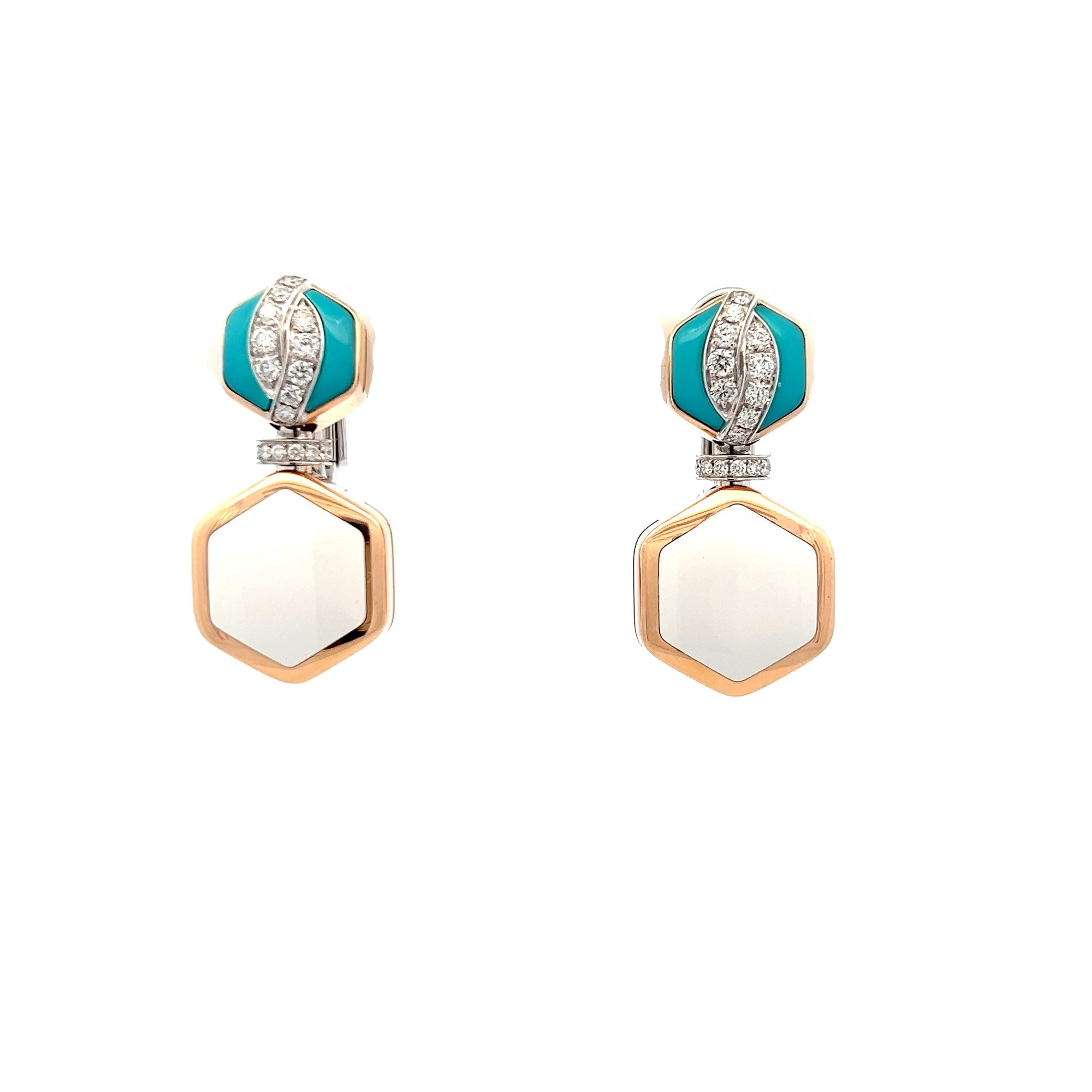 PICCHIOTTI Reversible White Diamond Turquoise and White Ceramic Earrings Set in 18K Rose/White Gold - Jackson Hole Jewelry Company